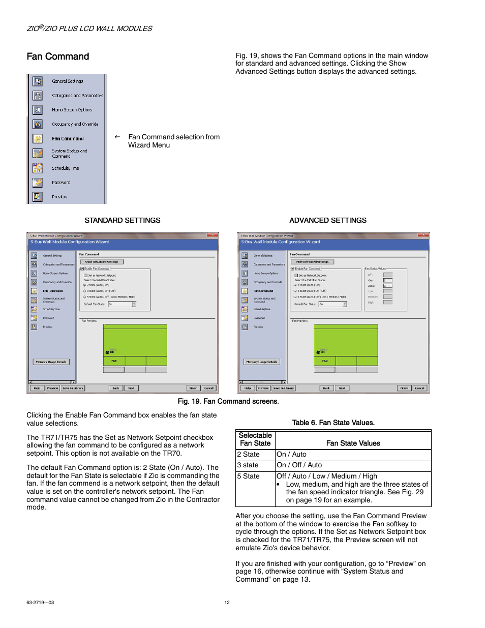 Fan command | Honeywell ZIO TR71-H User Manual | Page 12 / 24