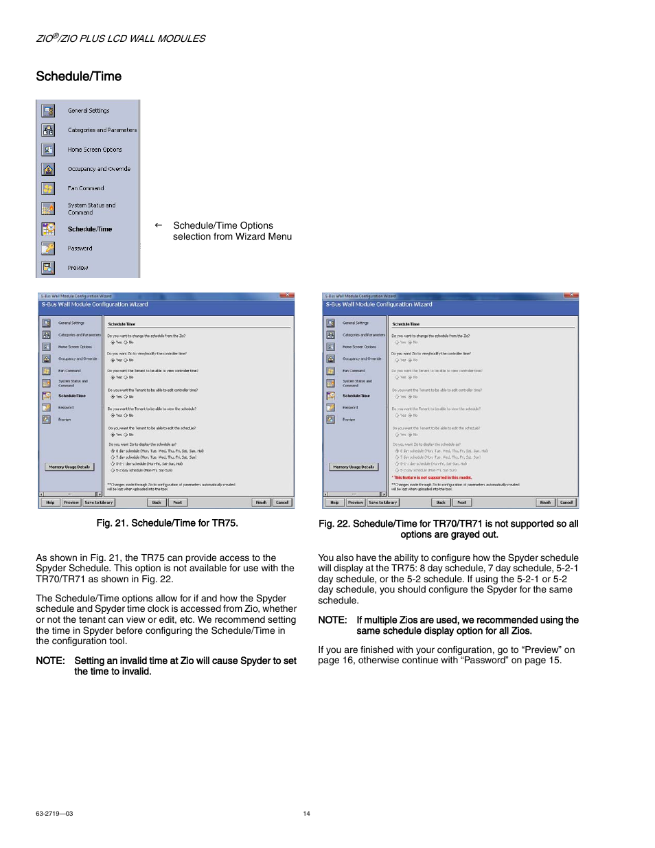 Schedule/time | Honeywell ZIO TR71-H User Manual | Page 14 / 24