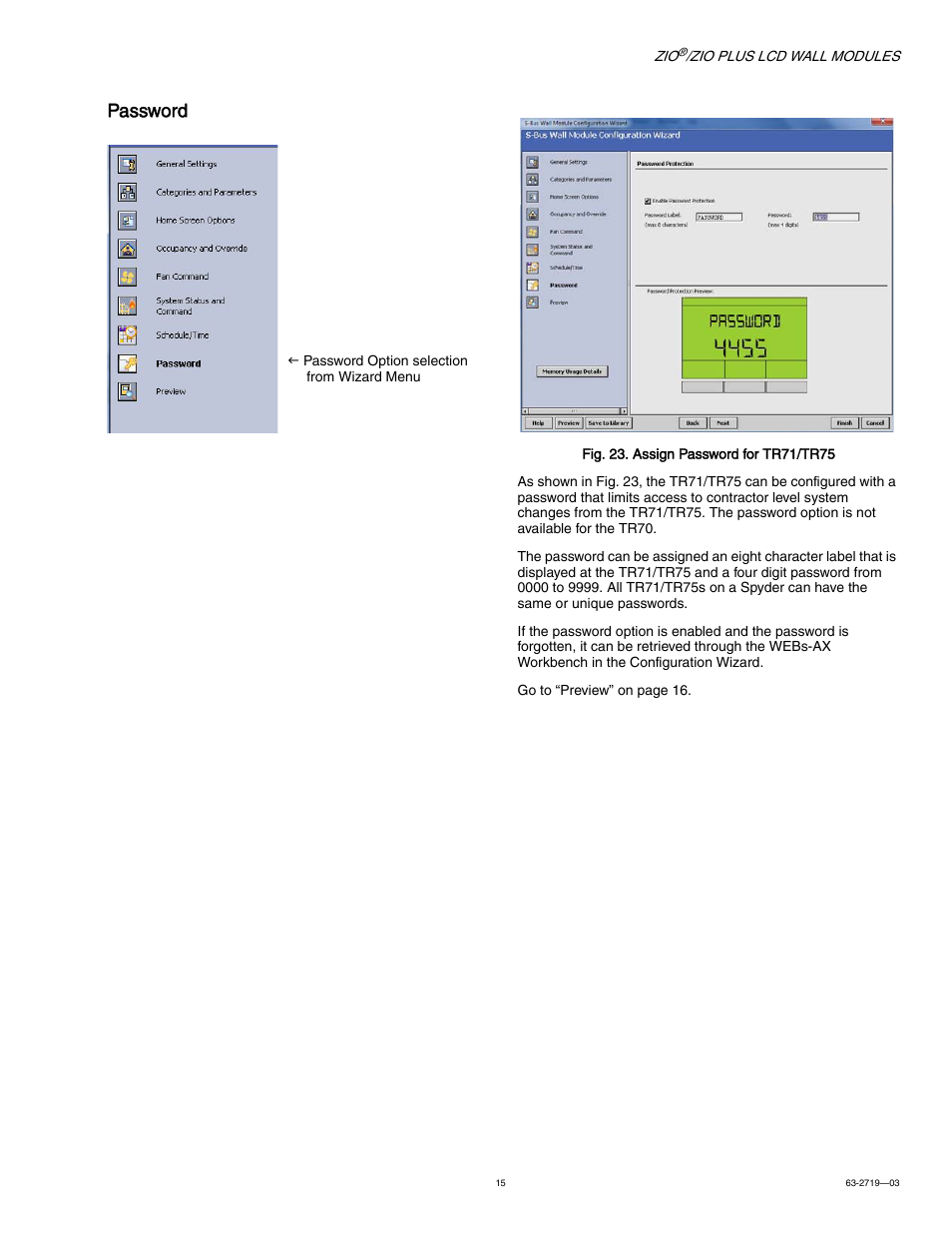Password | Honeywell ZIO TR71-H User Manual | Page 15 / 24