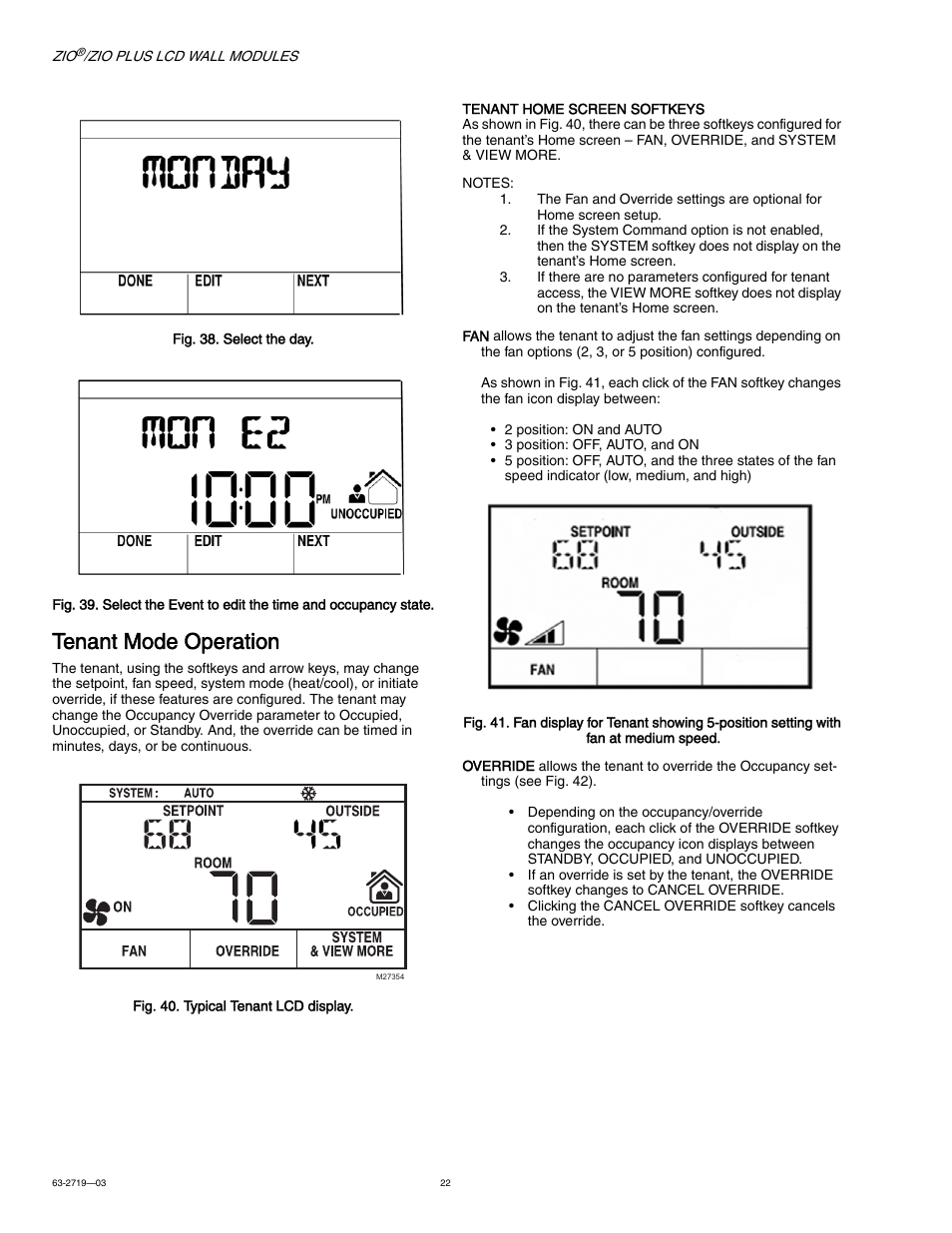 Tenant mode operation | Honeywell ZIO TR71-H User Manual | Page 22 / 24