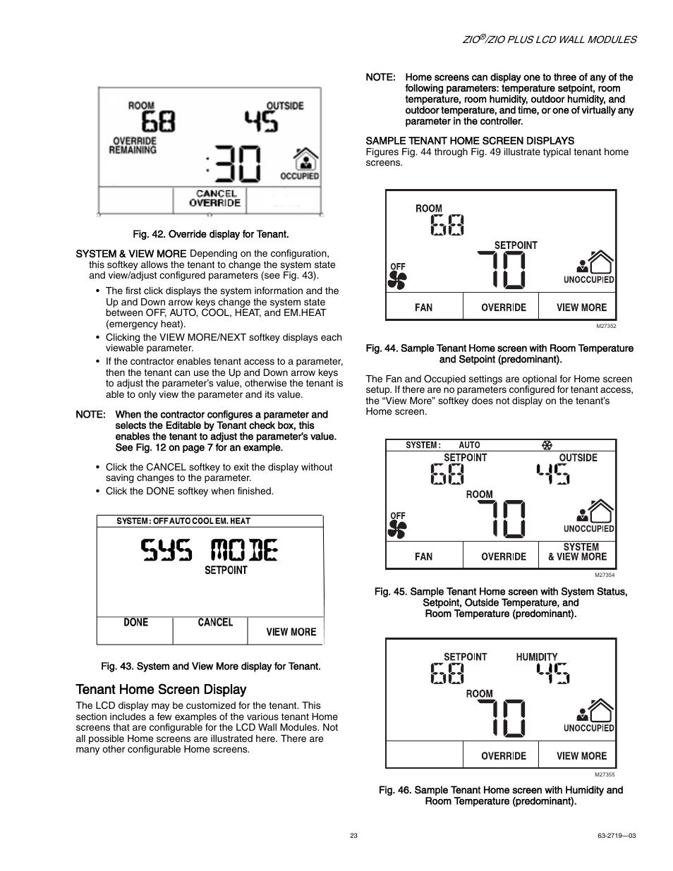 Tenant home screen display | Honeywell ZIO TR71-H User Manual | Page 23 / 24