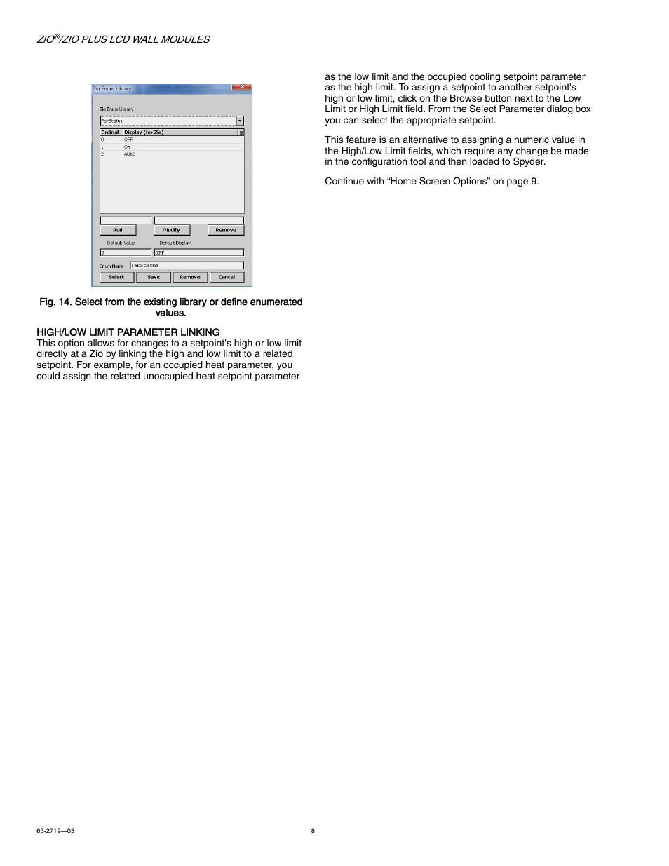 Fig. 14) | Honeywell ZIO TR71-H User Manual | Page 8 / 24