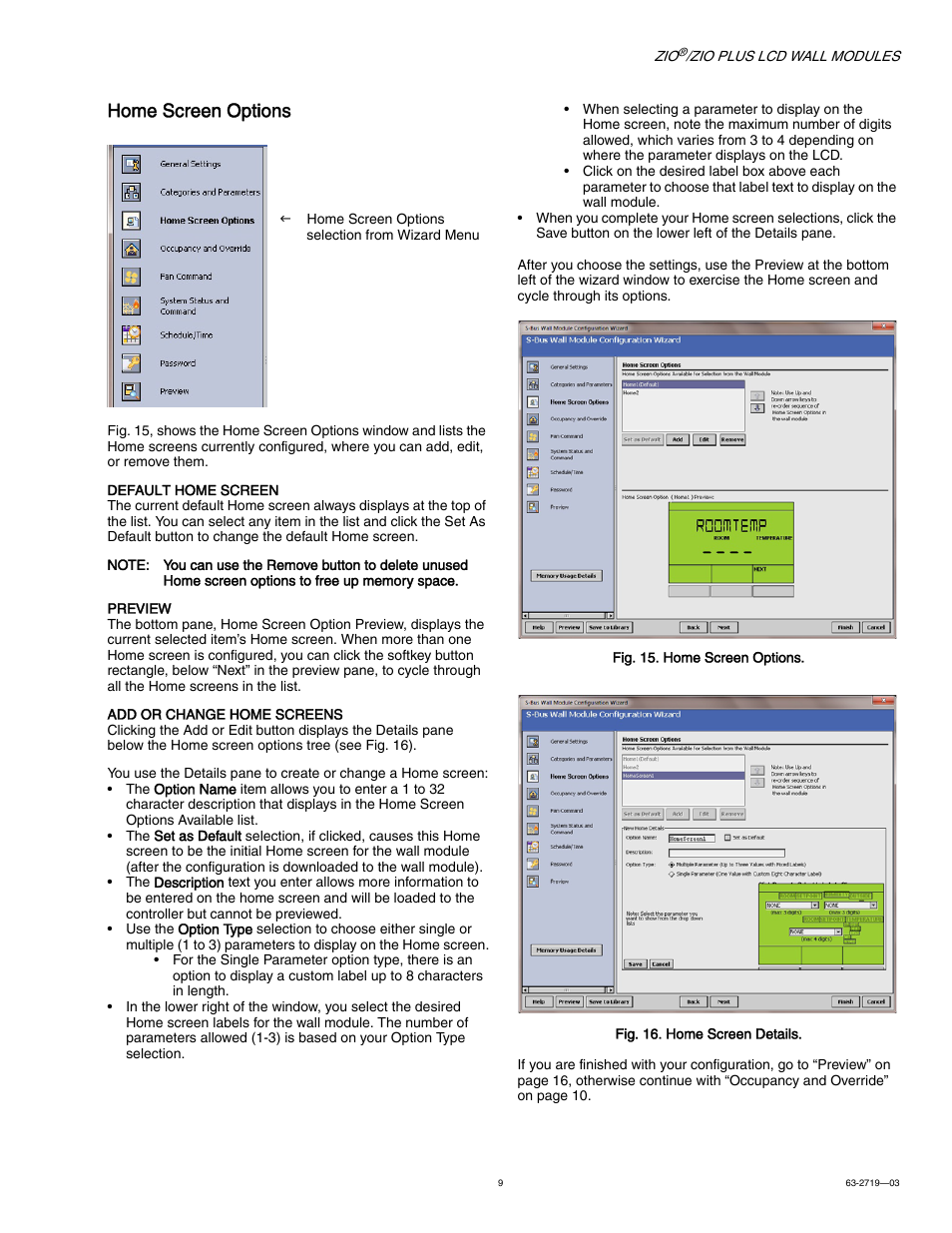 Home screen options | Honeywell ZIO TR71-H User Manual | Page 9 / 24