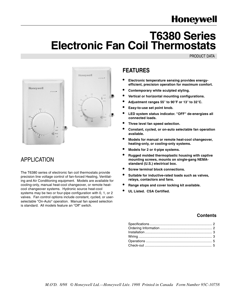 Honeywell T6380 User Manual | 6 pages