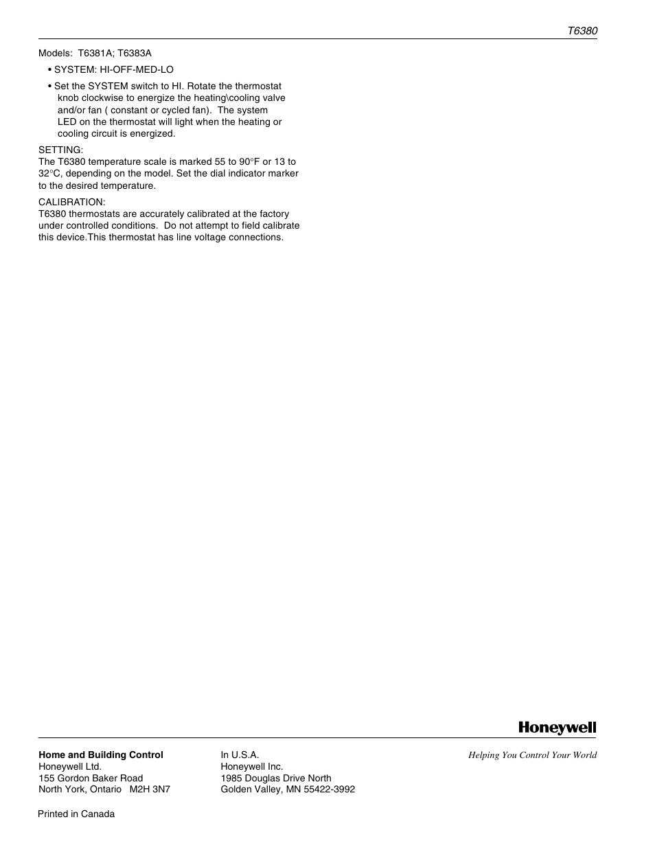 Honeywell T6380 User Manual | Page 6 / 6