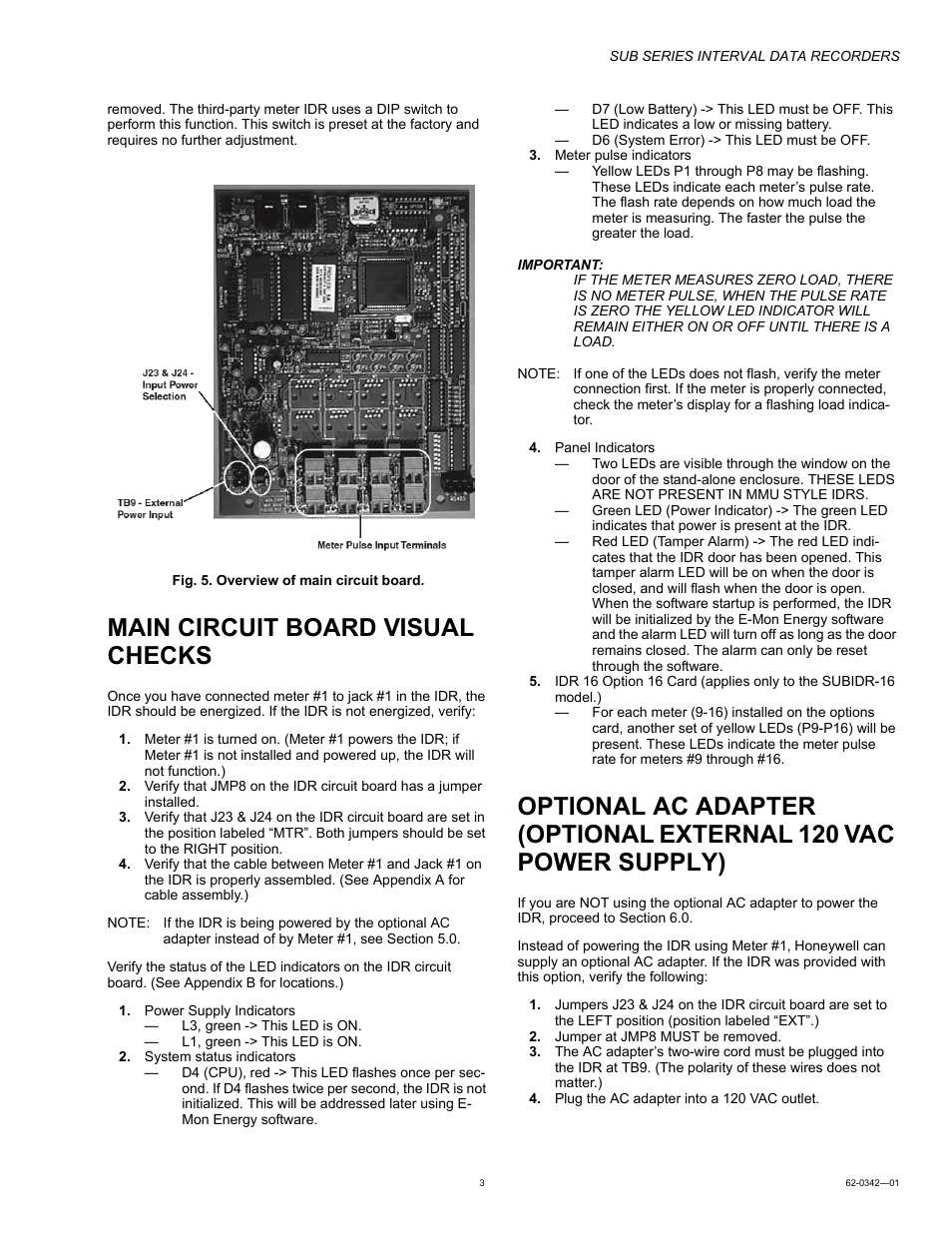 Main circuit board visual checks | Honeywell SUB Series Interval Data Recorders 62-0342-01 User Manual | Page 3 / 16