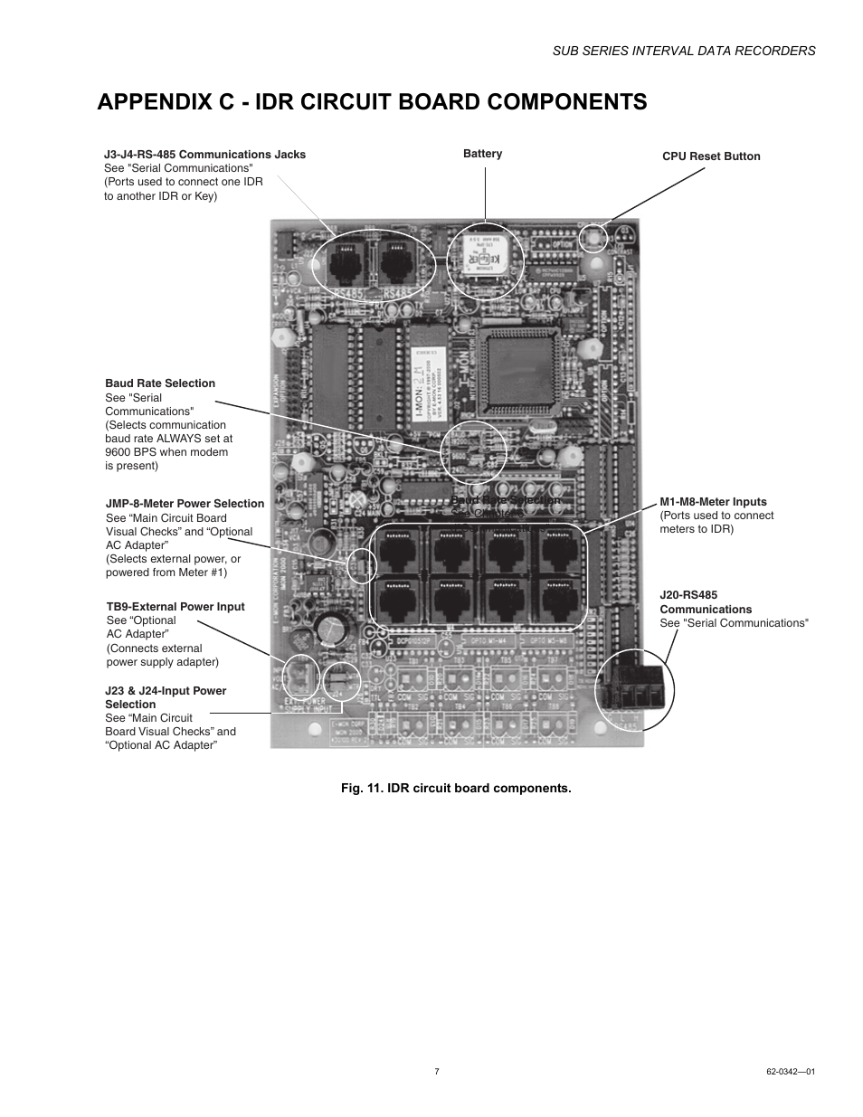 Appendix c - idr circuit board components | Honeywell SUB Series Interval Data Recorders 62-0342-01 User Manual | Page 7 / 16