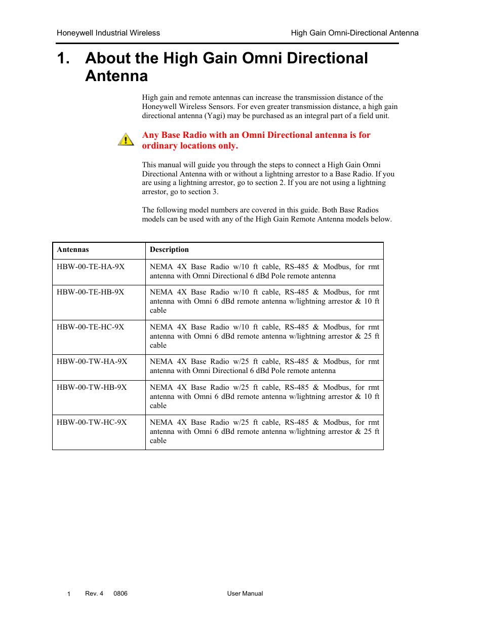 About the high gain omni directional antenna | Honeywell High Gain Omni Directional Antenna User Manual | Page 5 / 16