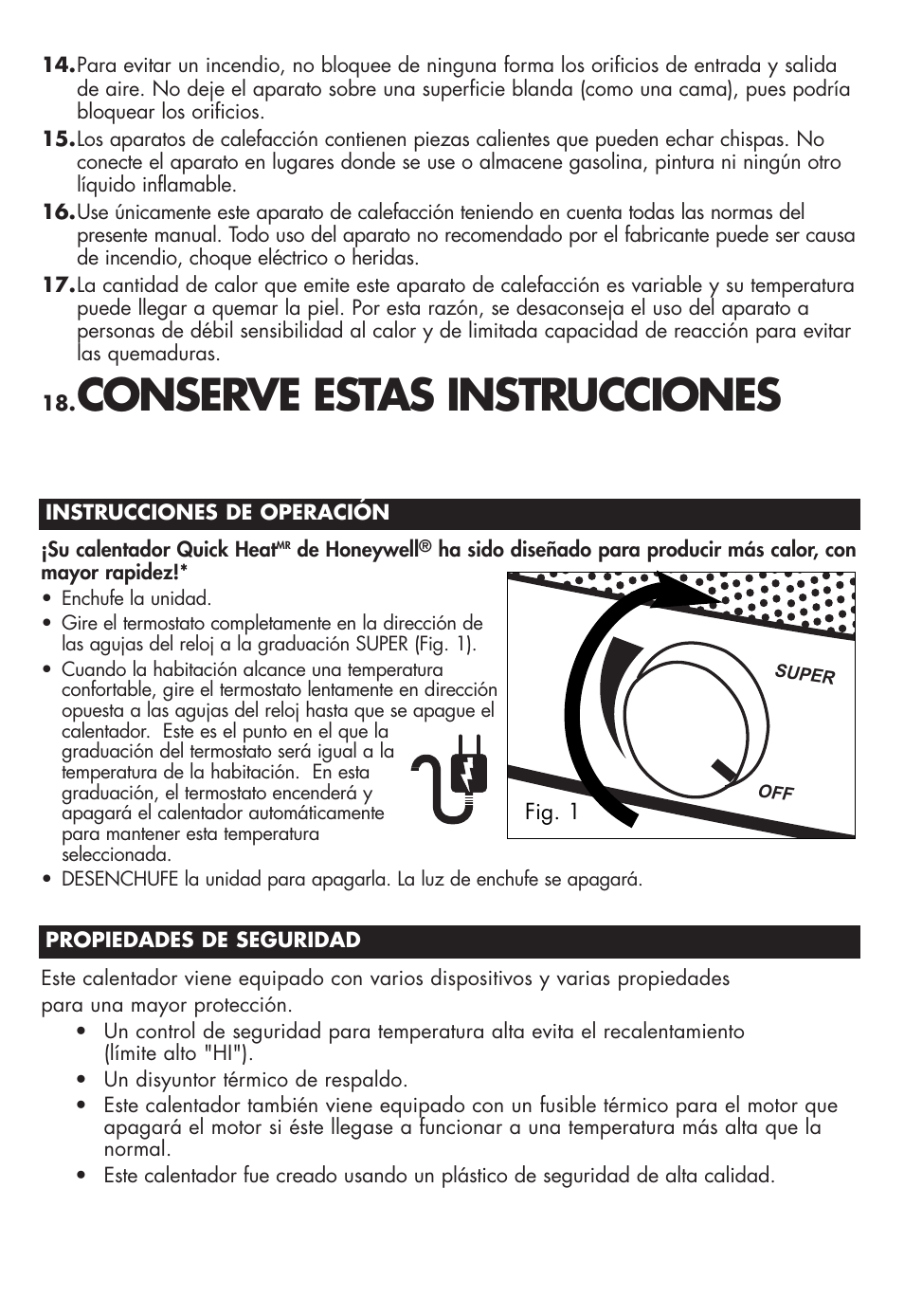 Conserve estas instrucciones | Honeywell HZ-316 User Manual | Page 13 / 15