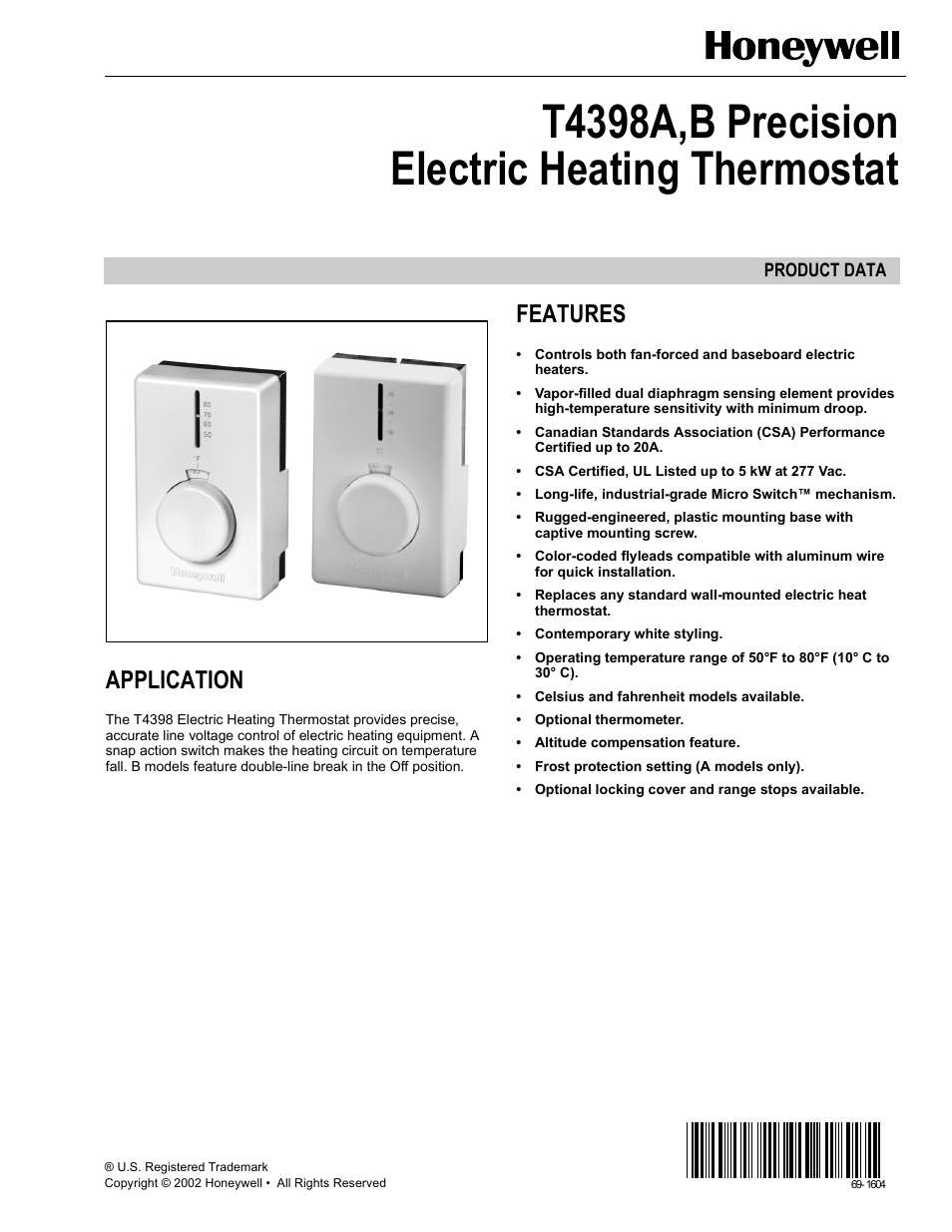 Honeywell T4398B User Manual | 8 pages