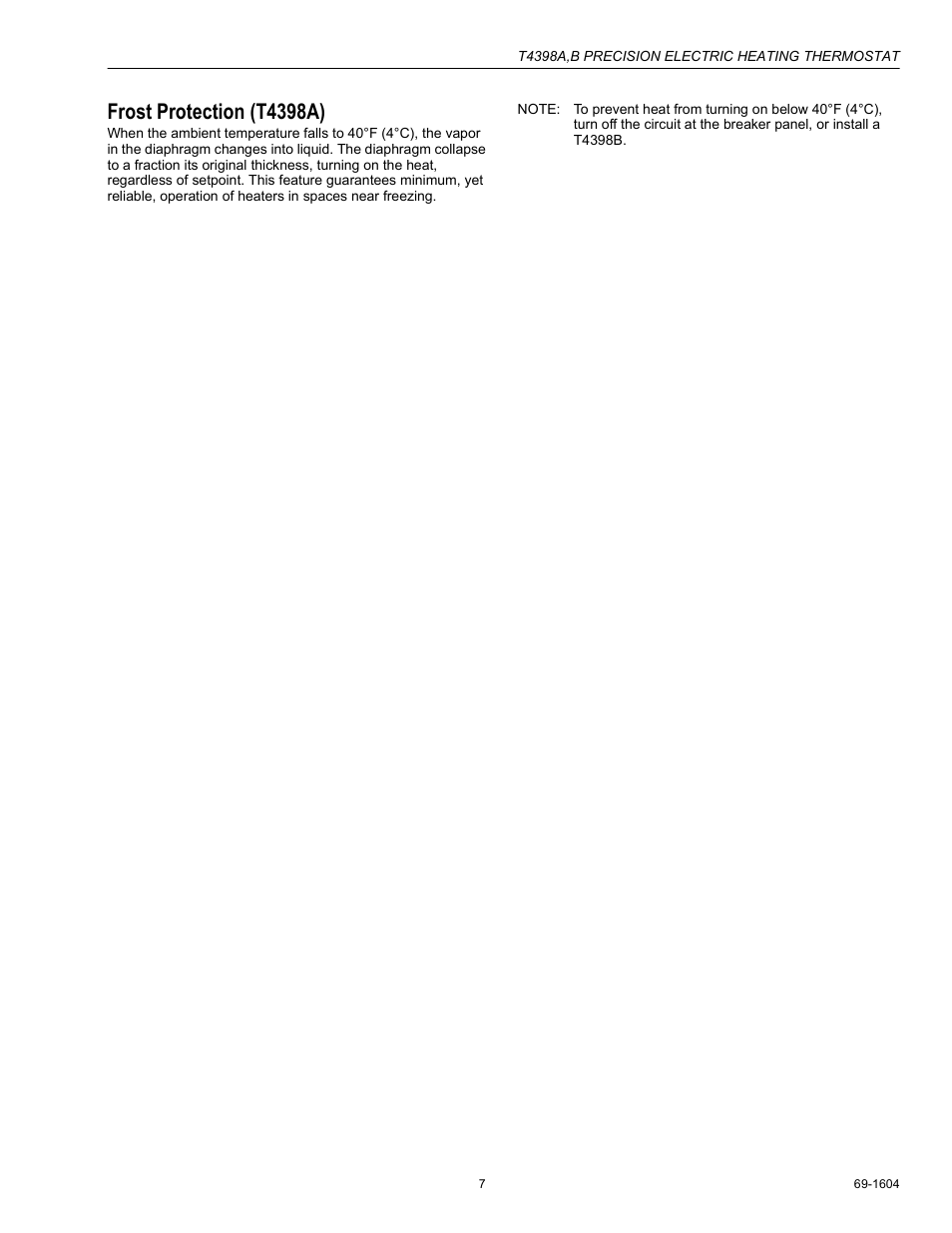 Frost protection (t4398a) | Honeywell T4398B User Manual | Page 7 / 8
