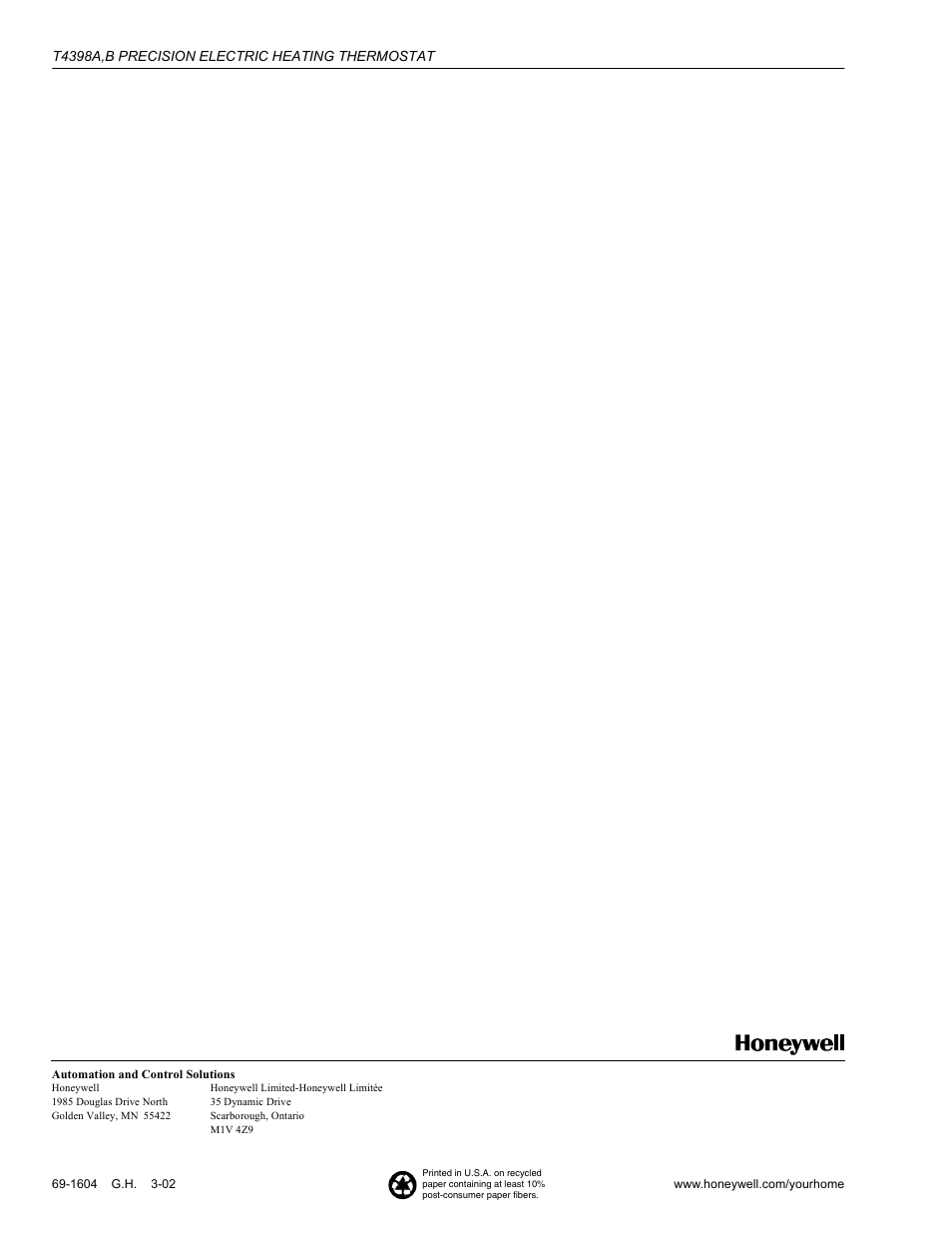Honeywell T4398B User Manual | Page 8 / 8