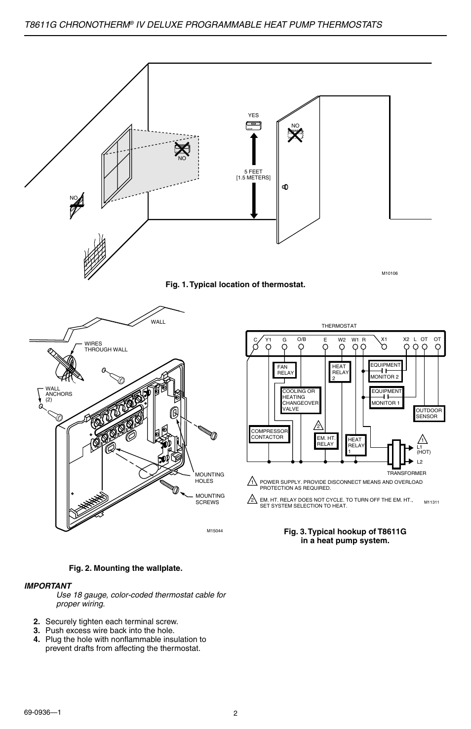 T8611g chronotherm, Iv deluxe programmable heat pump thermostats | Honeywell Chronotherm IV T8611G User Manual | Page 2 / 12