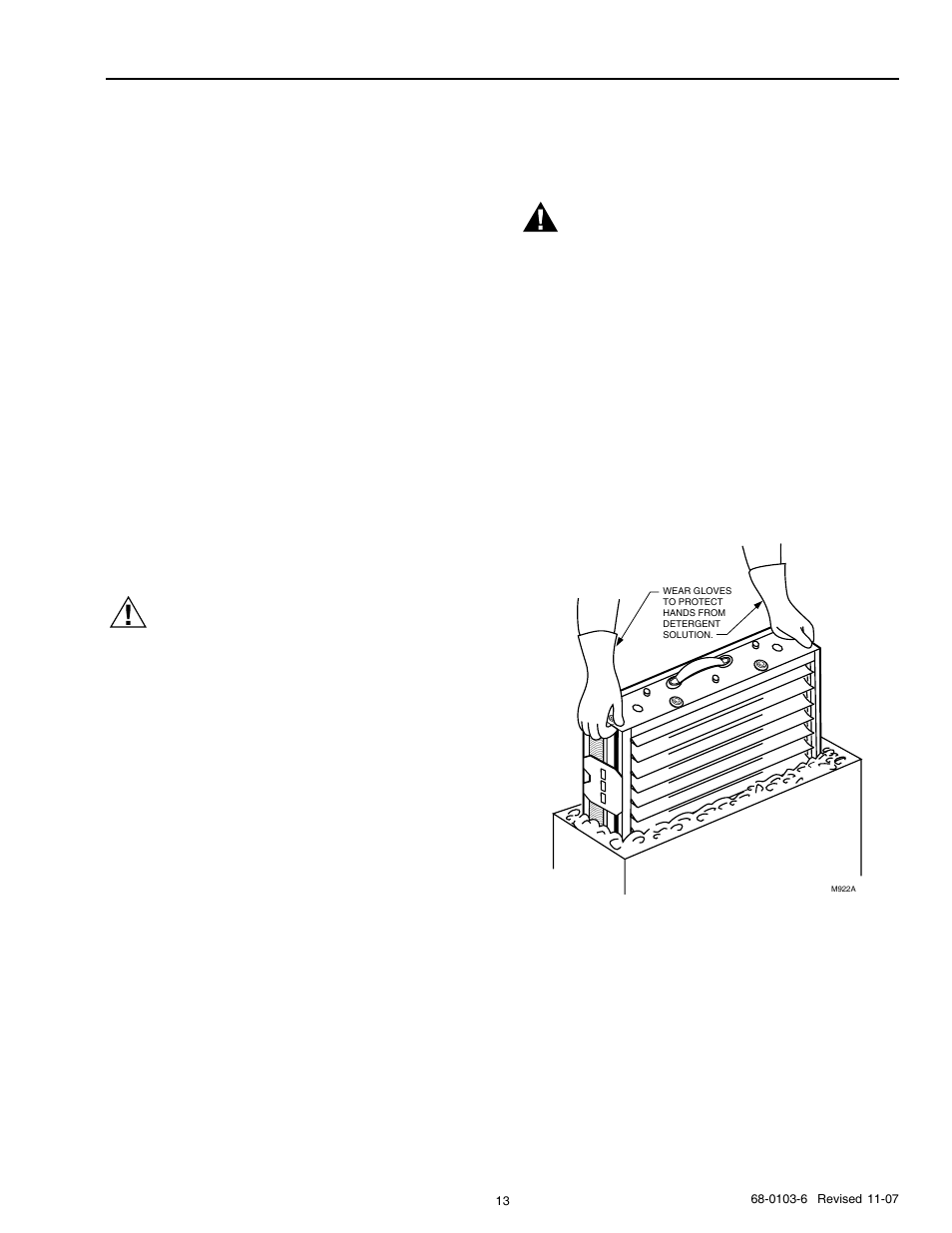 Caution, Warning, Cleaning the f90 | Cleaning the prefilter, Cleaning the cell using alkaline base detergent | Honeywell F90B User Manual | Page 13 / 24