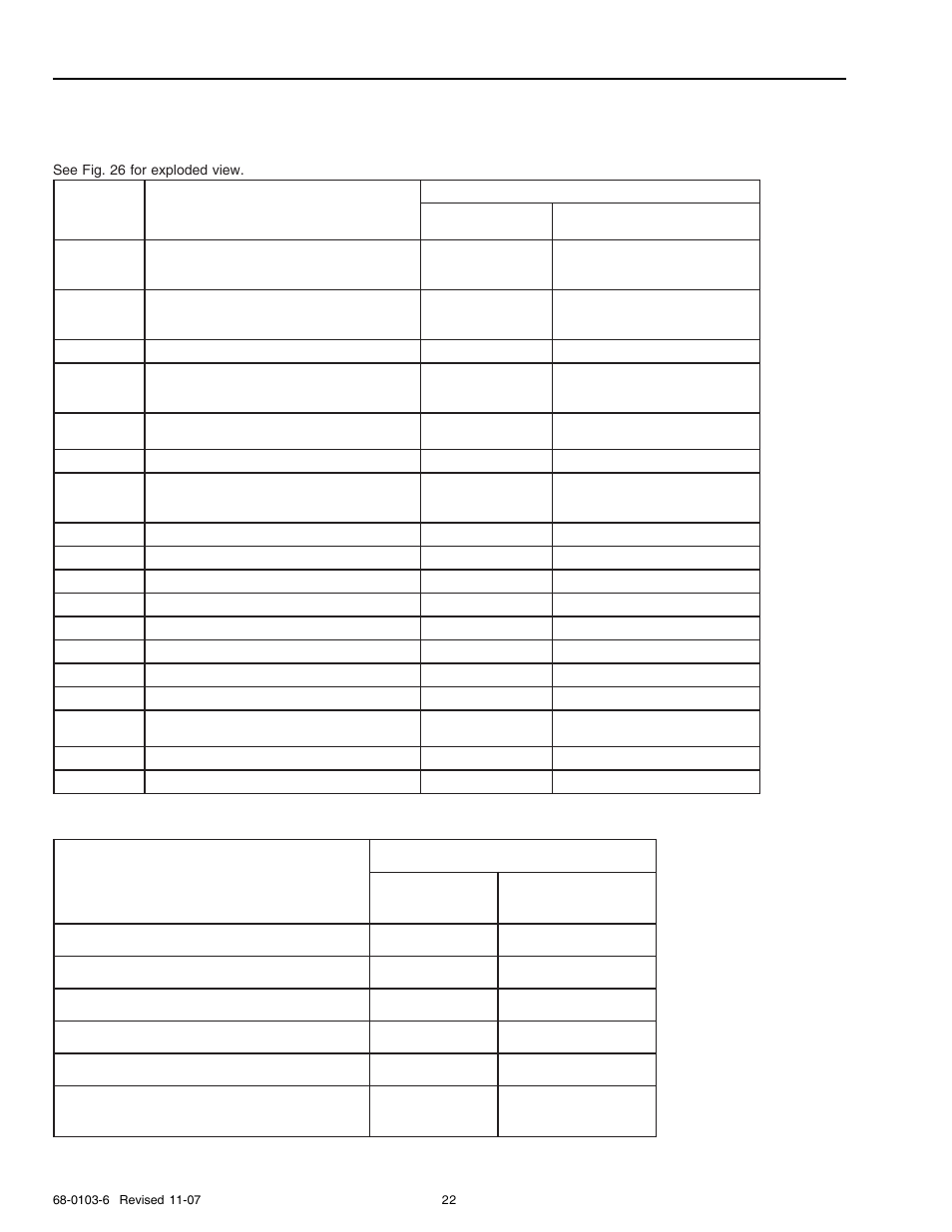 Replacement parts list/exploded view, Parts and optional accessories not illustrated | Honeywell F90B User Manual | Page 22 / 24