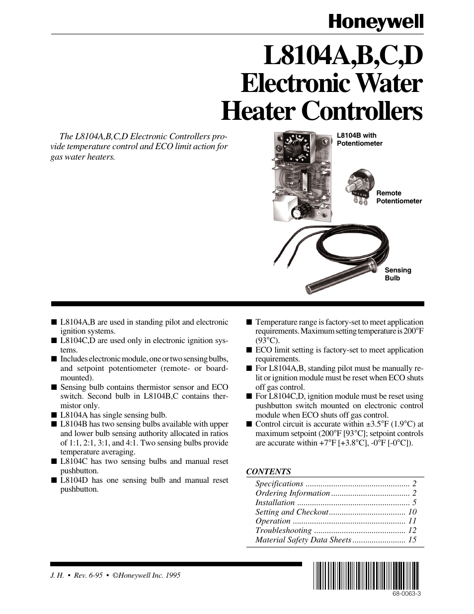 Honeywell L8104B User Manual | 20 pages