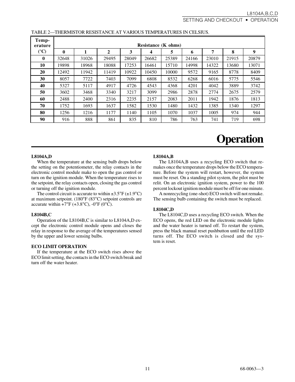 Operation | Honeywell L8104B User Manual | Page 11 / 20