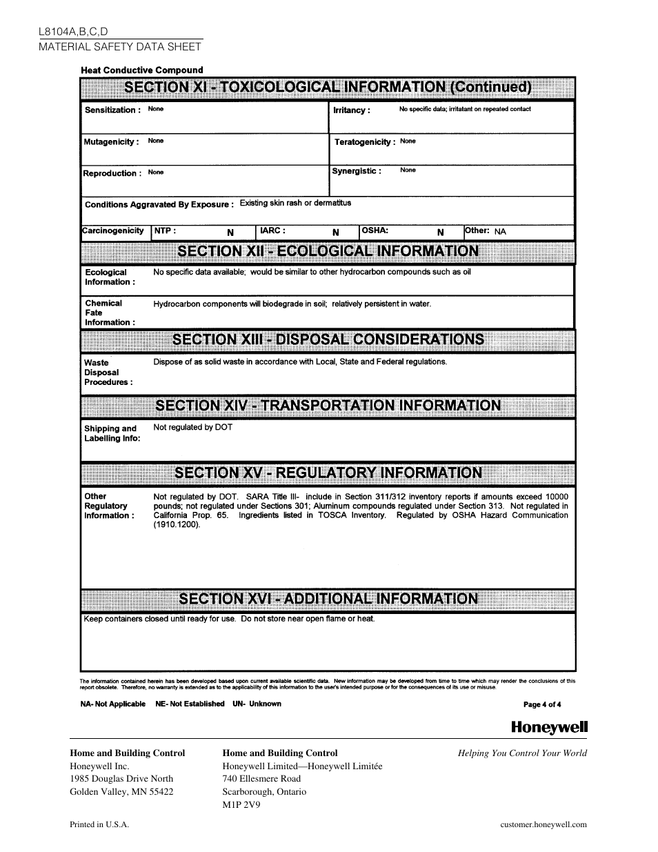 Honeywell L8104B User Manual | Page 20 / 20