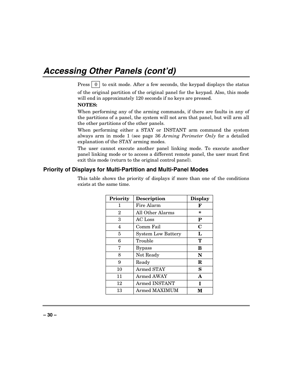 Accessing other panels (cont’d) | Honeywell VISTA-128BP User Manual | Page 30 / 80