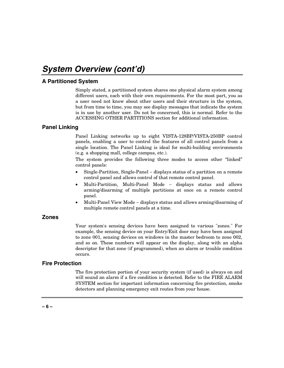 System overview (cont’d) | Honeywell VISTA-128BP User Manual | Page 6 / 80