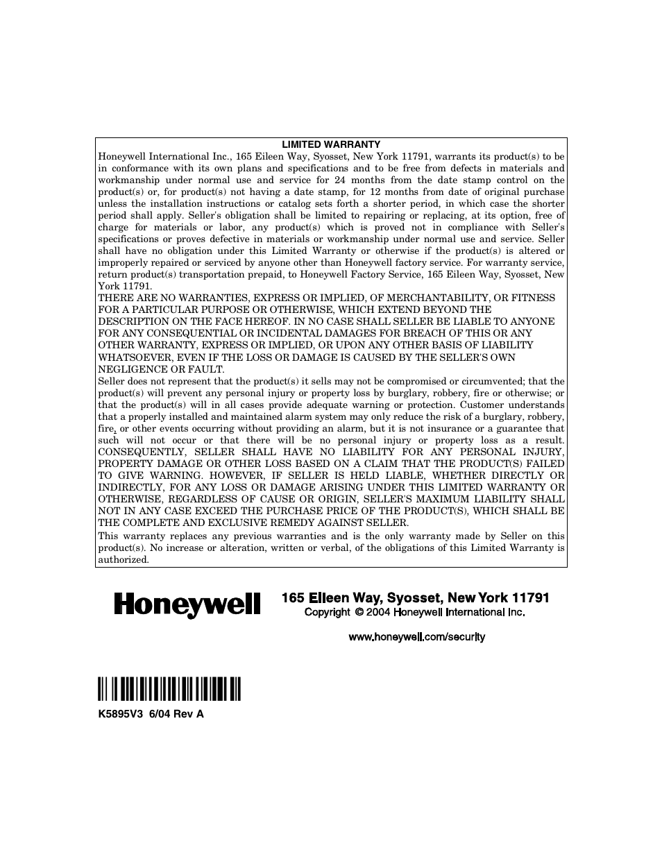 Honeywell VISTA-128BP User Manual | Page 80 / 80