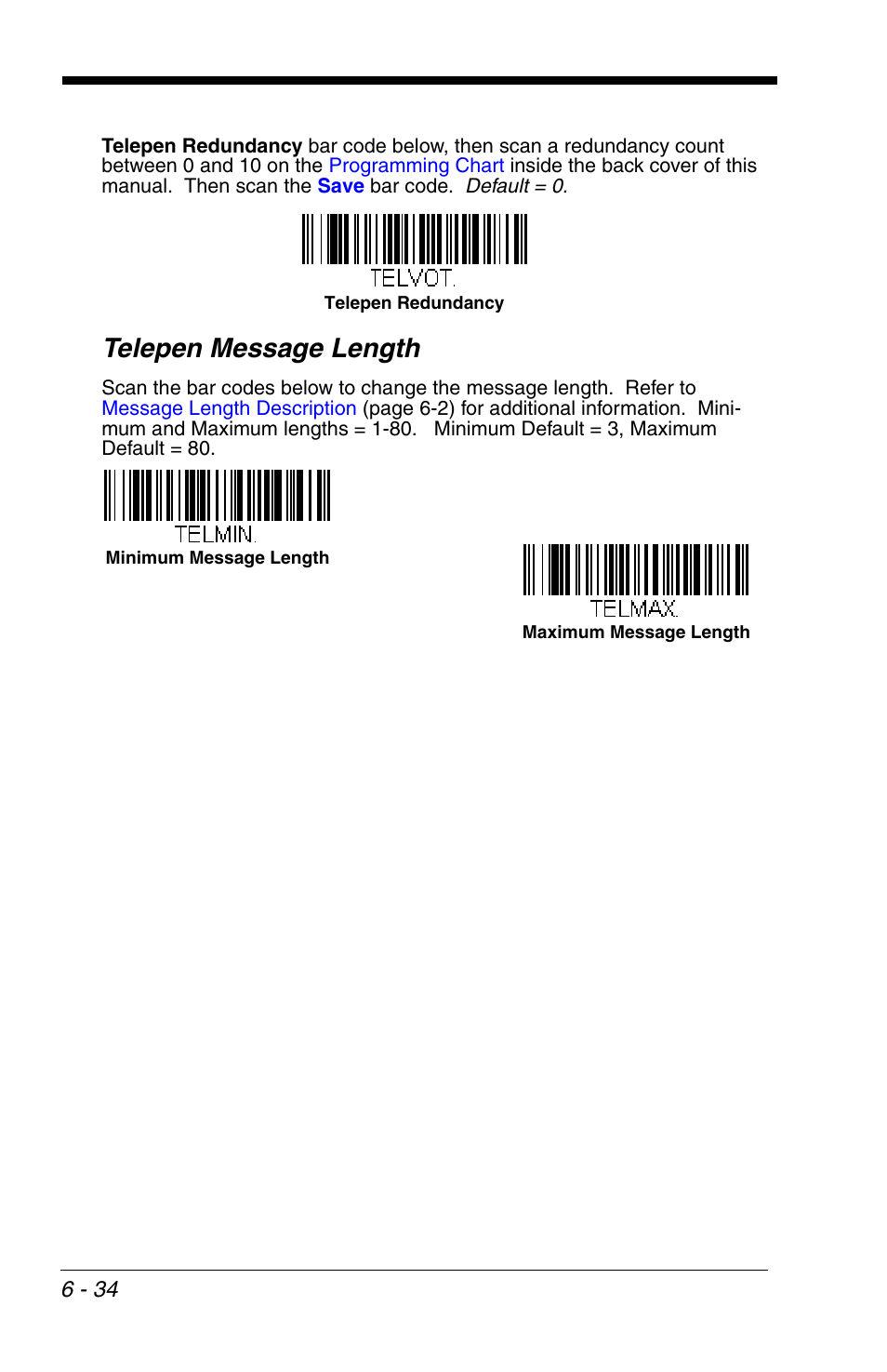 Telepen message length | Honeywell VOYAGER 1200G User Manual | Page 128 / 238