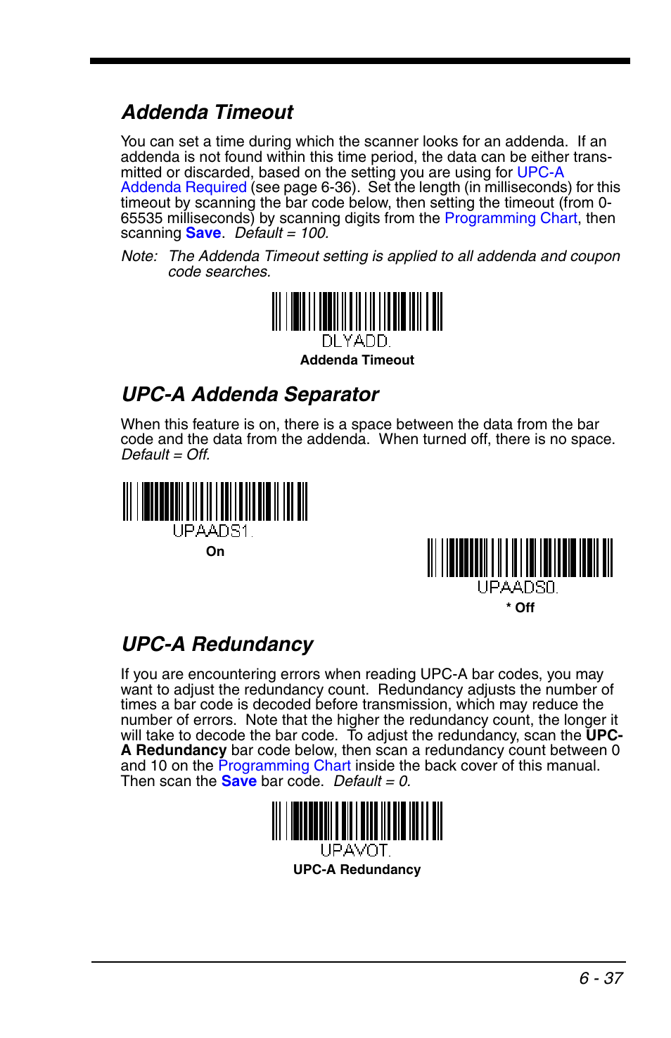 Addenda timeout, Upc-a addenda separator, Upc-a redundancy | Honeywell VOYAGER 1200G User Manual | Page 131 / 238