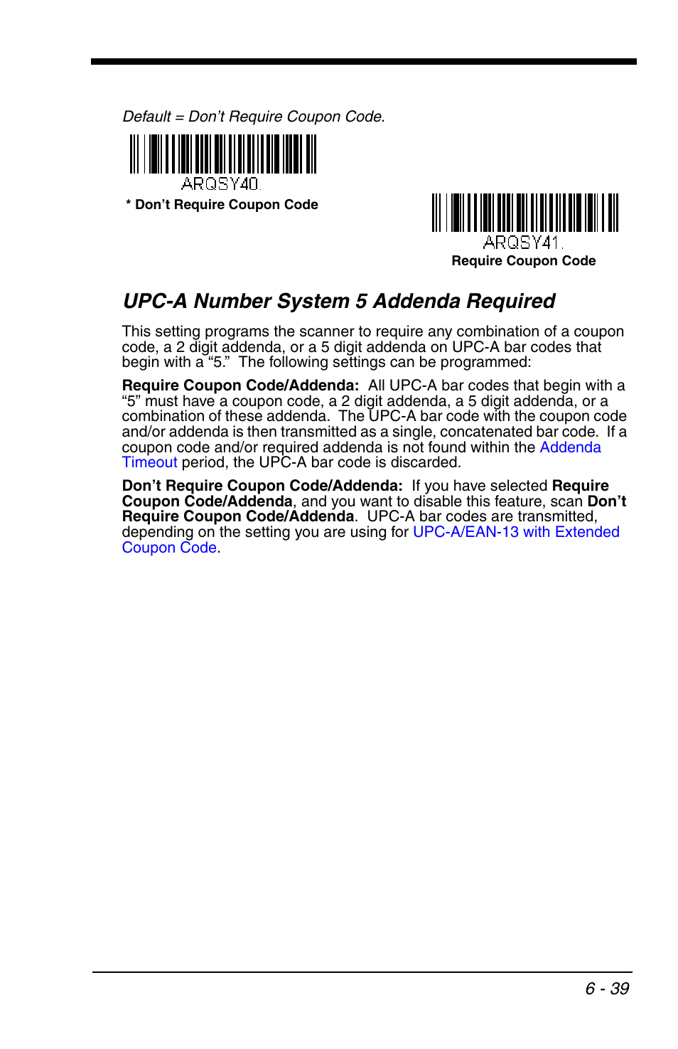 Upc-a number system 5 addenda required, Upc-a number system 5 addenda required -39 | Honeywell VOYAGER 1200G User Manual | Page 133 / 238