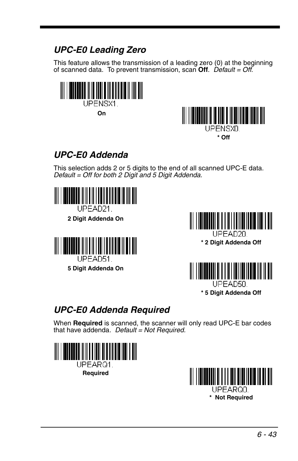 Upc-e0 leading zero, Upc-e0 addenda, Upc-e0 addenda required | Honeywell VOYAGER 1200G User Manual | Page 137 / 238