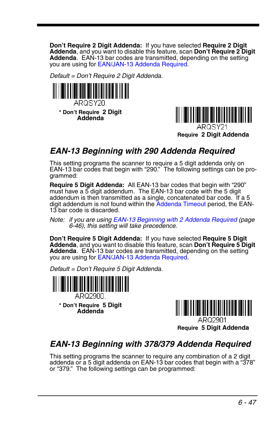 Ean-13 beginning with 290 addenda required, Ean-13 beginning with 378/379 addenda required, Addenda required -47 | F you are using | Honeywell VOYAGER 1200G User Manual | Page 141 / 238