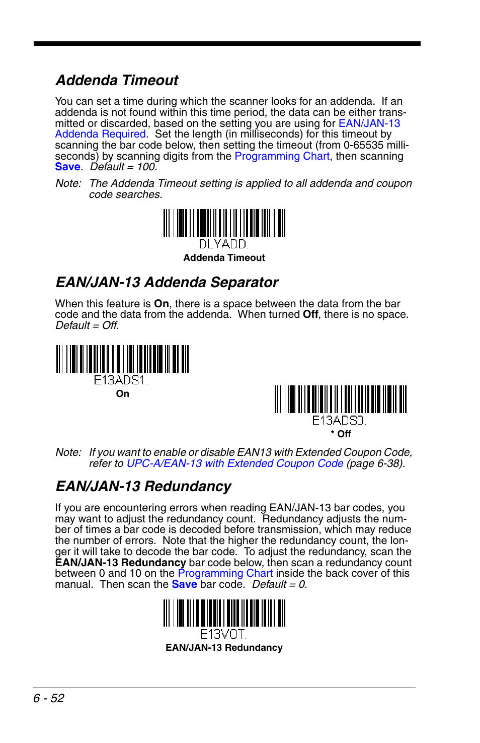 Addenda timeout, Ean/jan-13 addenda separator, Ean/jan-13 redundancy | Honeywell VOYAGER 1200G User Manual | Page 146 / 238