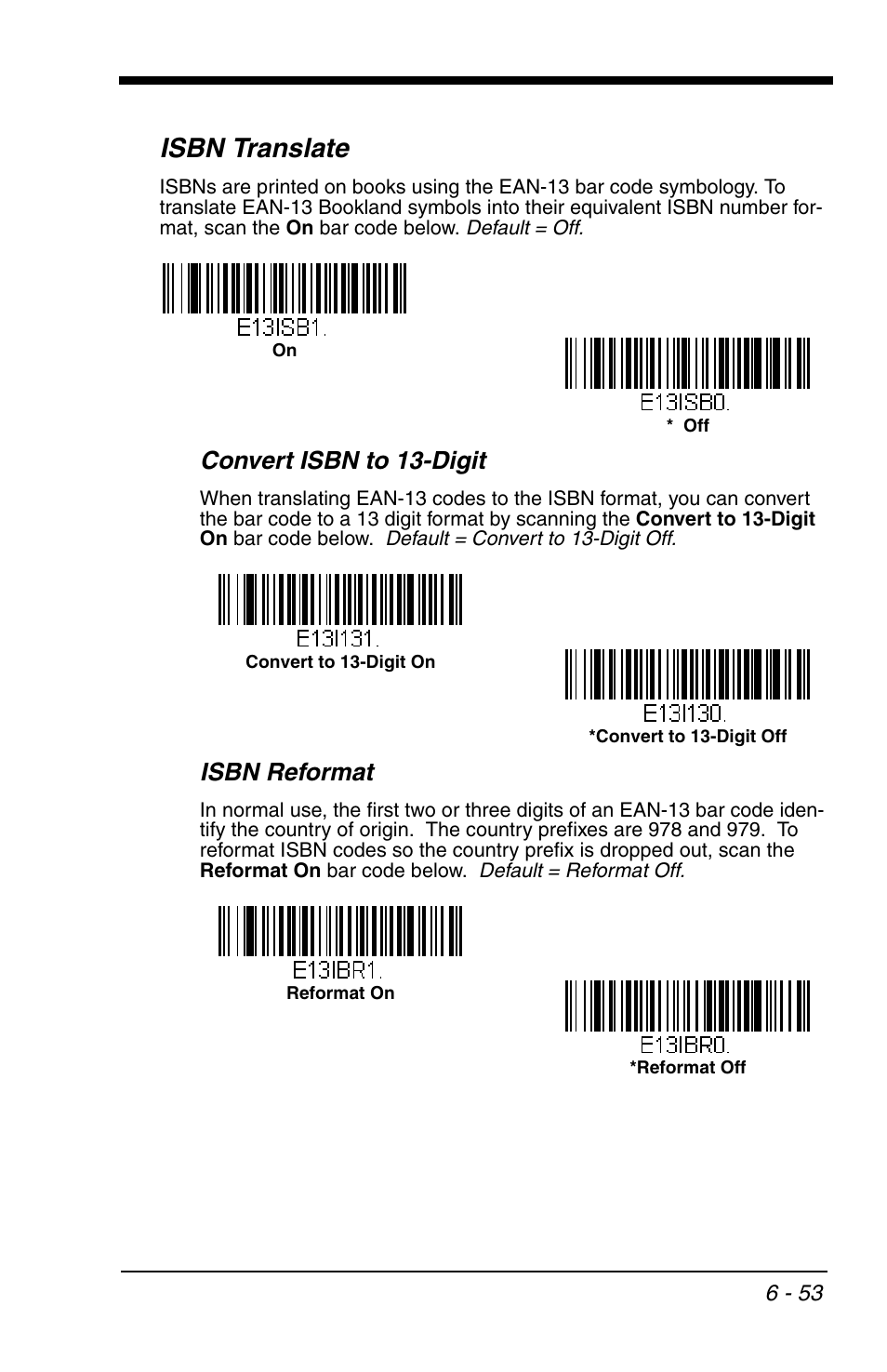 Isbn translate, Convert isbn to 13-digit, Isbn reformat | Isbn translate -53 | Honeywell VOYAGER 1200G User Manual | Page 147 / 238