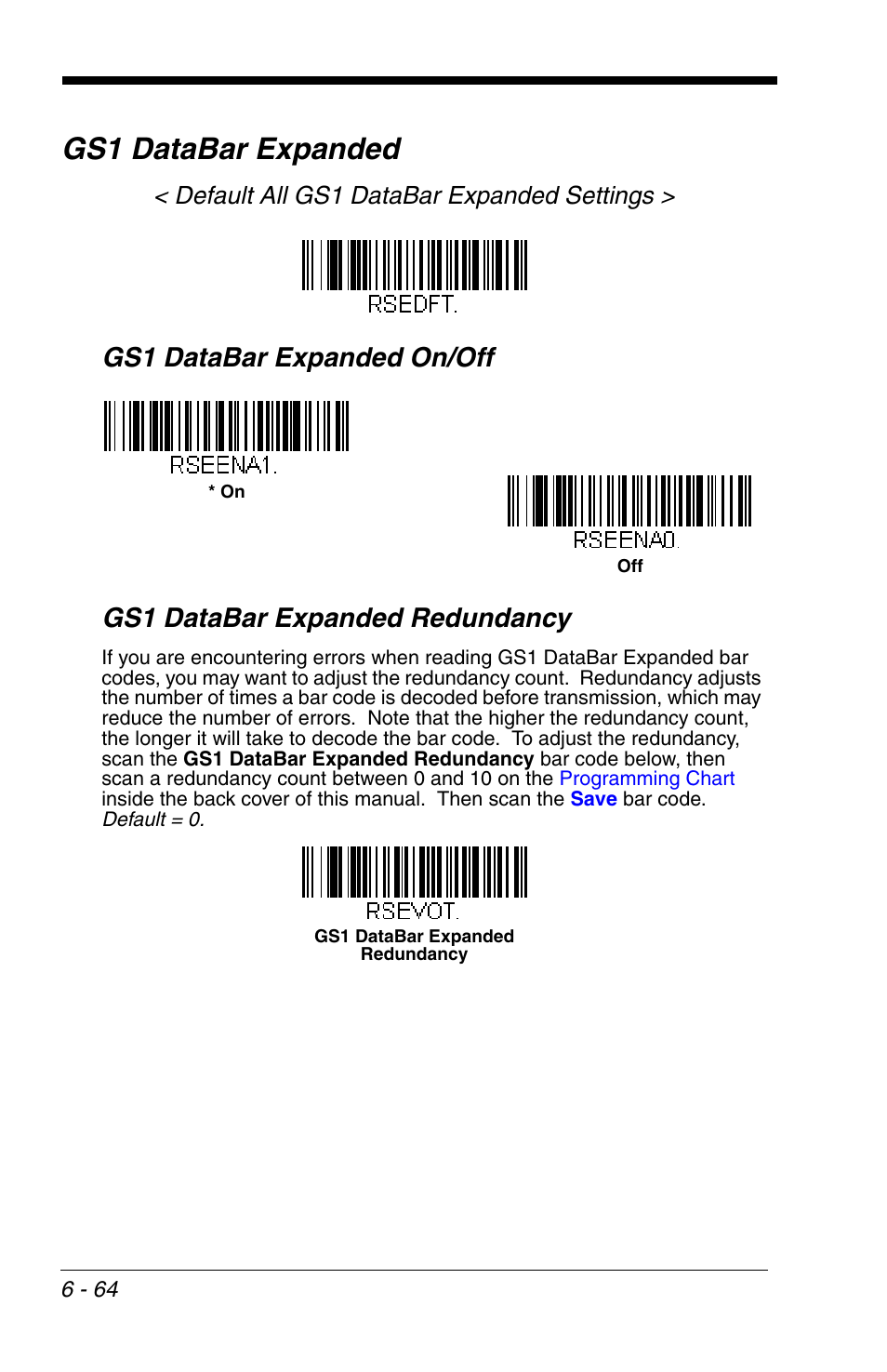 Gs1 databar expanded, Gs1 databar expanded -64, Default all gs1 databar expanded settings | Honeywell VOYAGER 1200G User Manual | Page 158 / 238