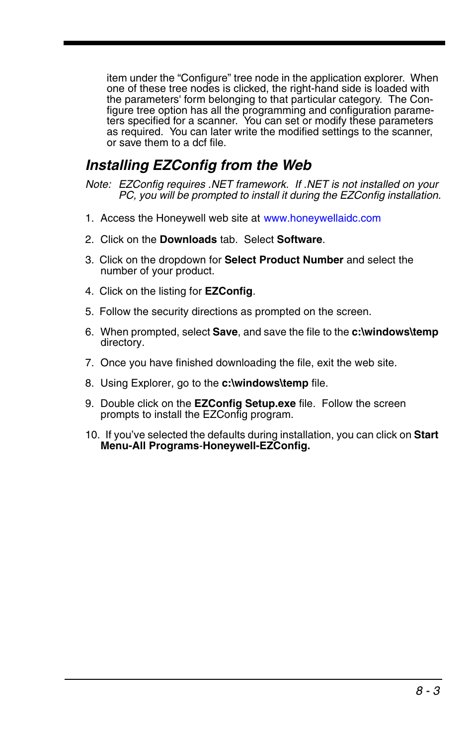 Installing ezconfig from the web, Installing ezconfig from the web -3 | Honeywell VOYAGER 1200G User Manual | Page 169 / 238
