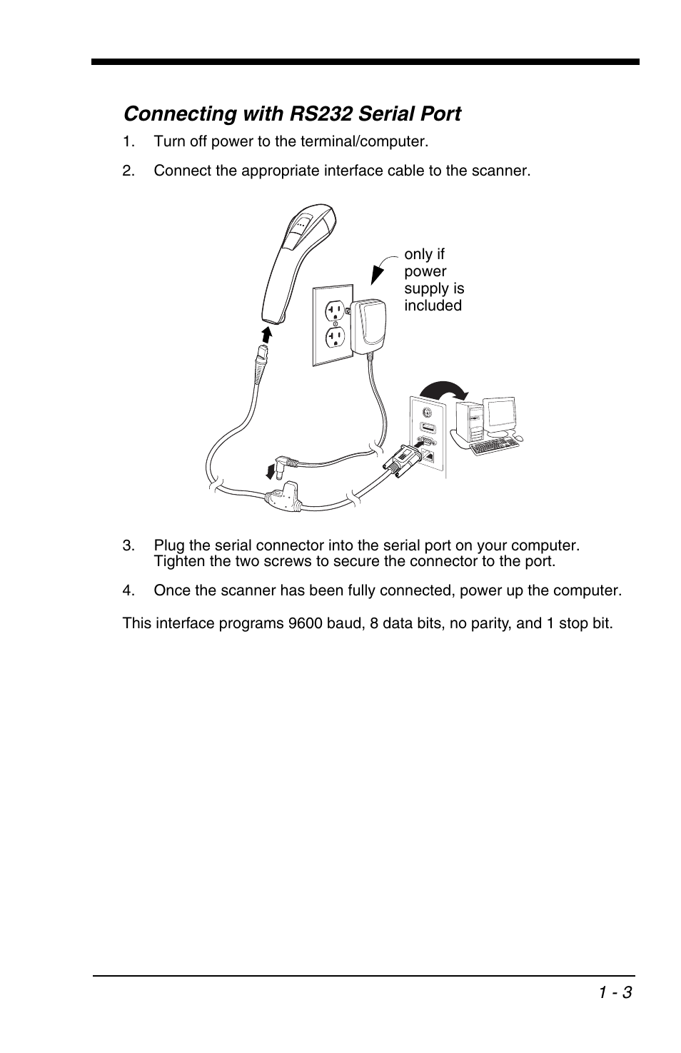 Connecting with rs232 serial port, Connecting with rs232 serial port -3 | Honeywell VOYAGER 1200G User Manual | Page 19 / 238