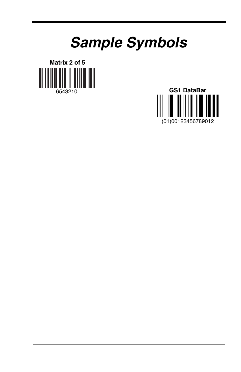 Sample symbols | Honeywell VOYAGER 1200G User Manual | Page 235 / 238