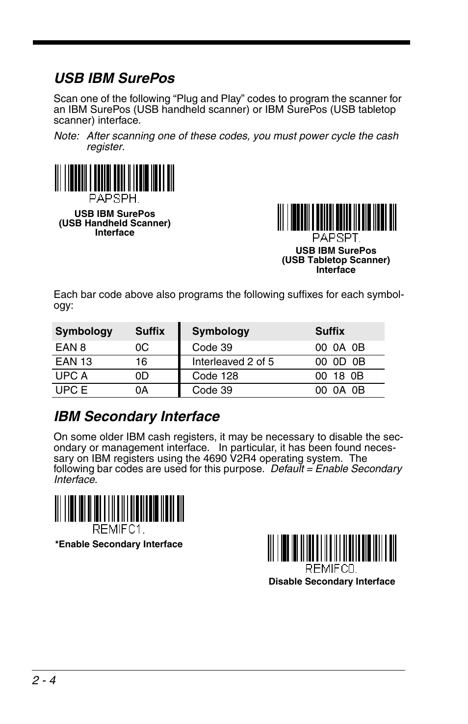 Usb ibm surepos, Ibm secondary interface, Usb ibm surepos -4 ibm secondary interface -4 | Honeywell VOYAGER 1200G User Manual | Page 26 / 238