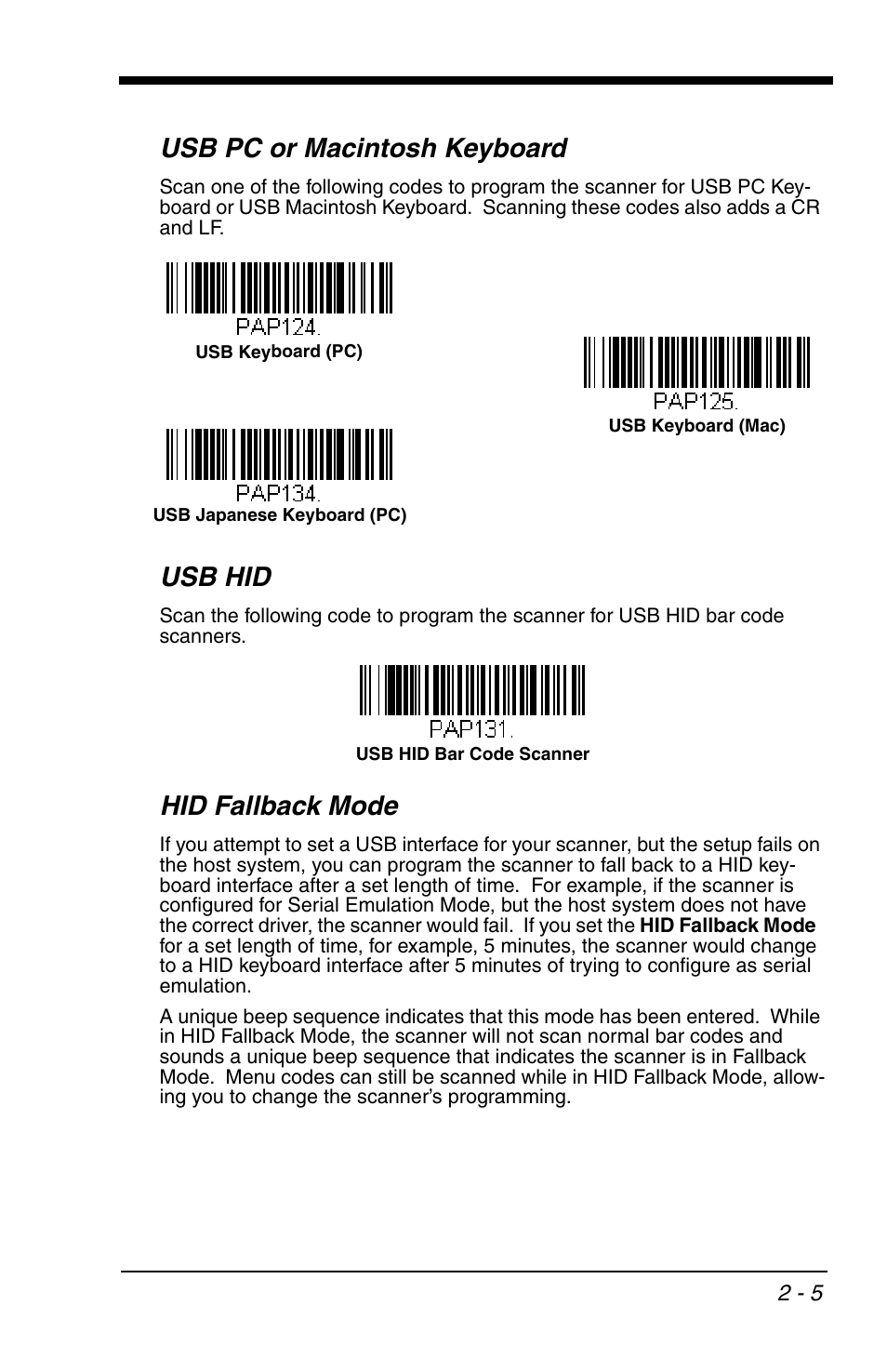 Usb pc or macintosh keyboard, Usb hid, Hid fallback mode | Honeywell VOYAGER 1200G User Manual | Page 27 / 238