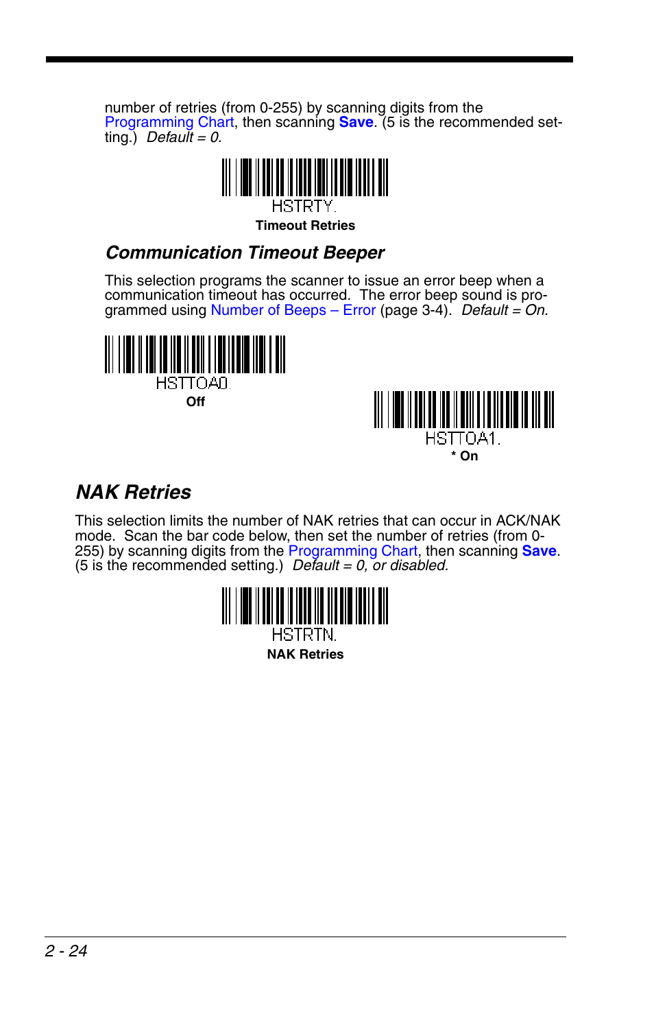 Nak retries, Nak retries -24, Communication timeout beeper | Honeywell VOYAGER 1200G User Manual | Page 46 / 238