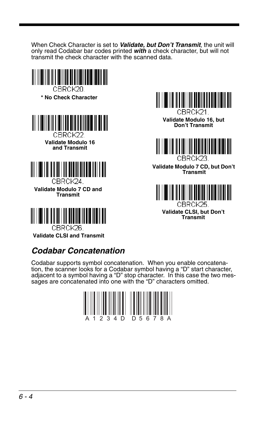 Codabar concatenation, Codabar concatenation -4 | Honeywell VOYAGER 1200G User Manual | Page 98 / 238