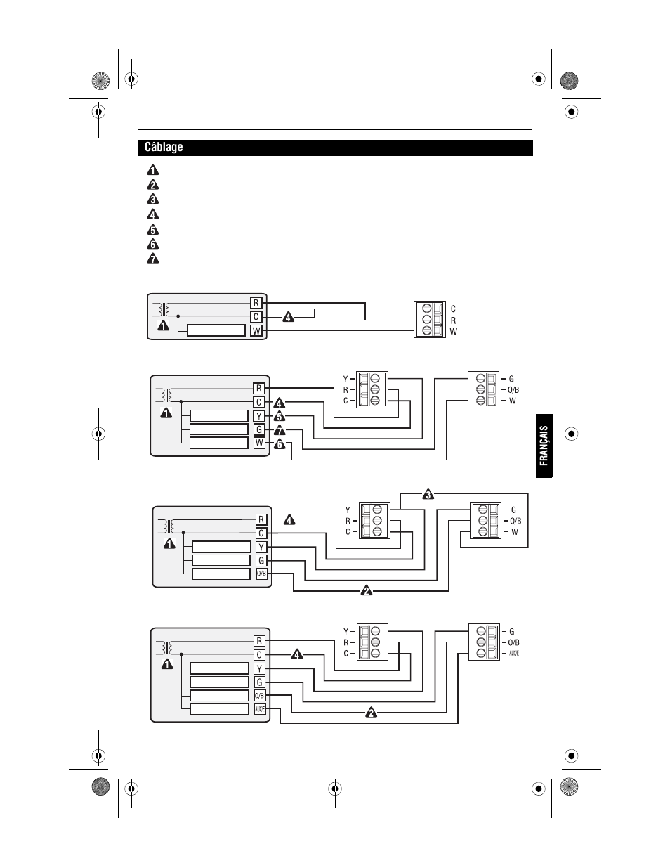 Câblage | Honeywell PRO 1000 Series User Manual | Page 11 / 22