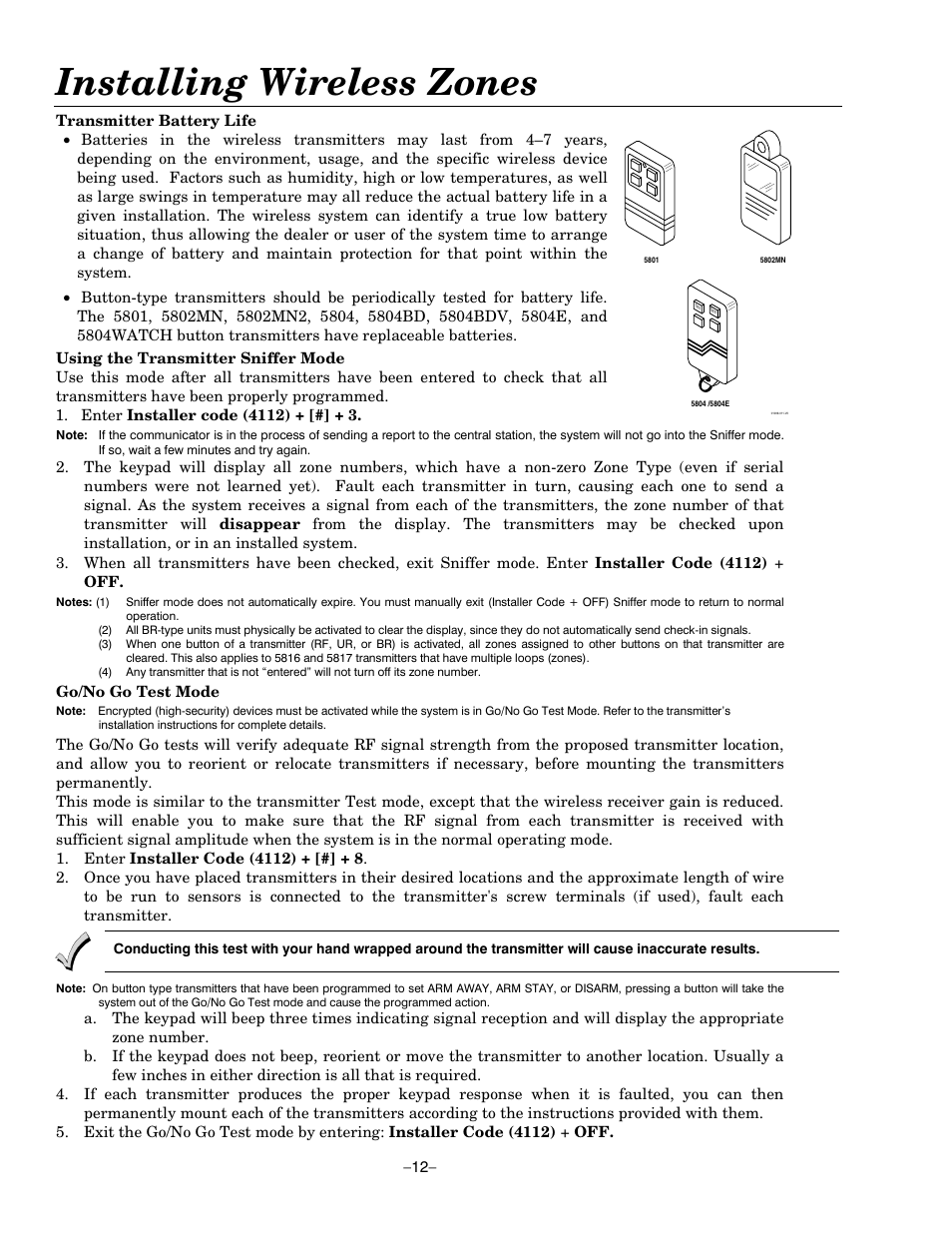Installing wireless zones | Honeywell ADEMCO LYNXR-EN User Manual | Page 12 / 72