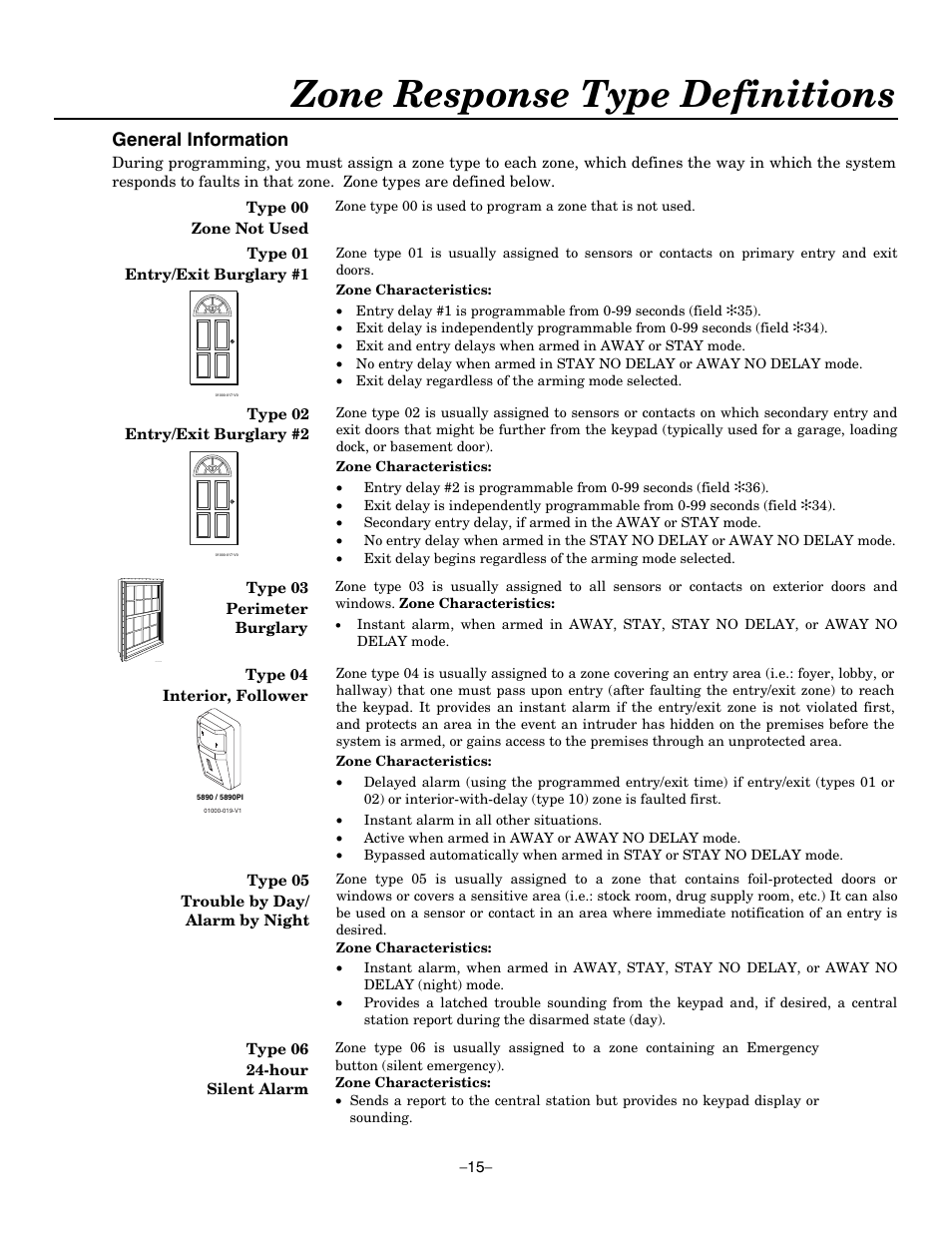 Zone response type definitions, General information | Honeywell ADEMCO LYNXR-EN User Manual | Page 15 / 72