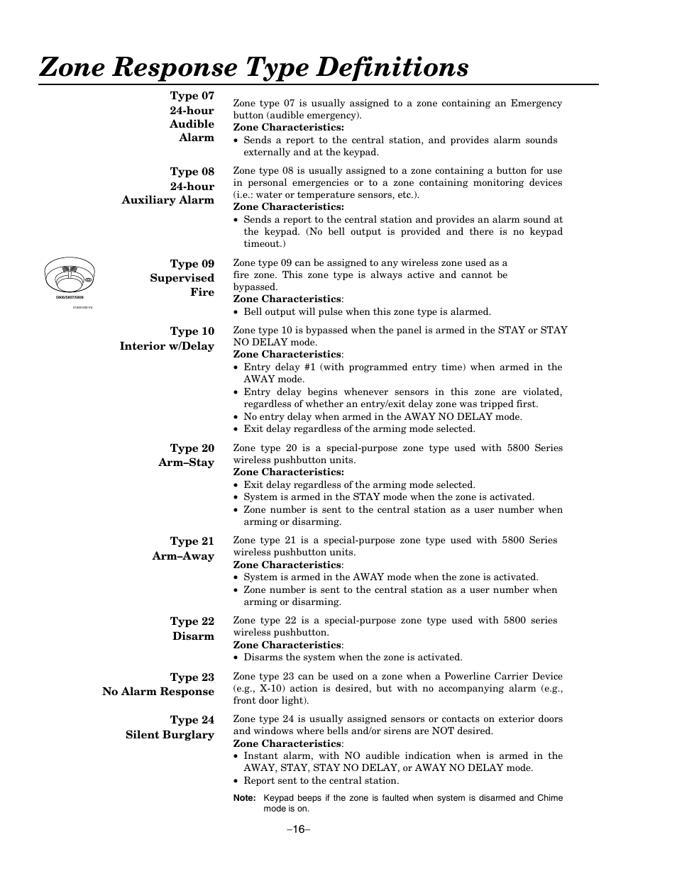 Zone response type definitions | Honeywell ADEMCO LYNXR-EN User Manual | Page 16 / 72