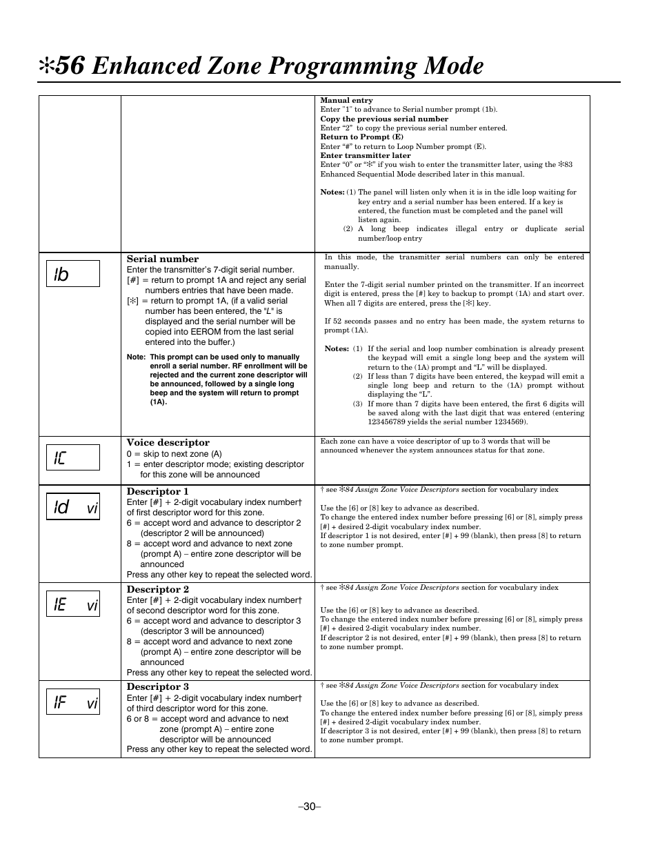 56 enhanced zone programming mode | Honeywell ADEMCO LYNXR-EN User Manual | Page 30 / 72