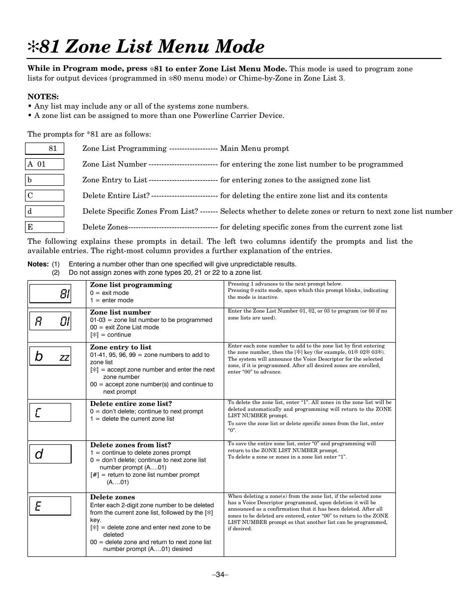 81 zone list menu mode | Honeywell ADEMCO LYNXR-EN User Manual | Page 34 / 72
