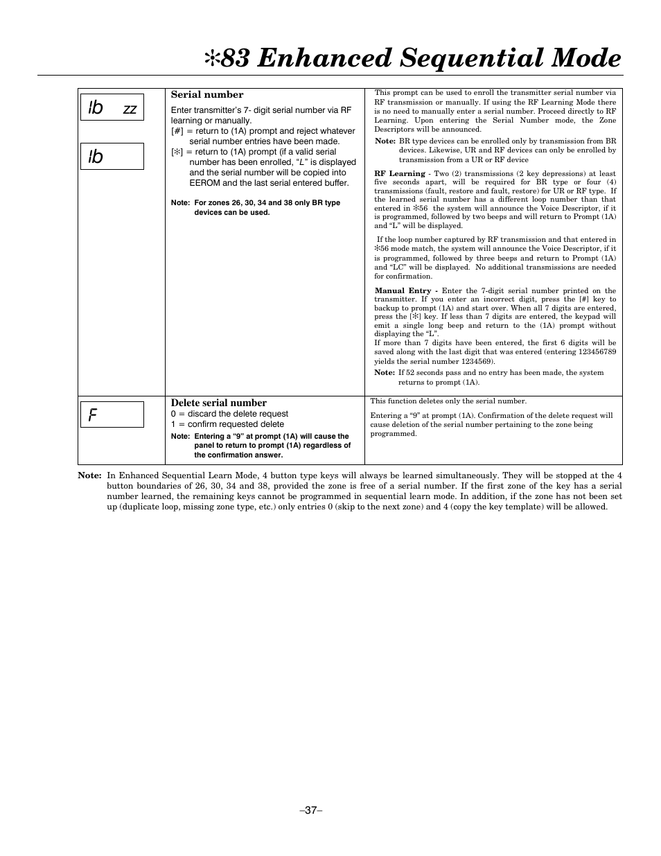 83 enhanced sequential mode | Honeywell ADEMCO LYNXR-EN User Manual | Page 37 / 72