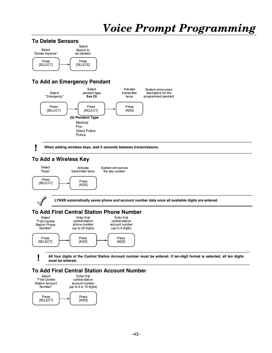 Voice prompt programming | Honeywell ADEMCO LYNXR-EN User Manual | Page 43 / 72