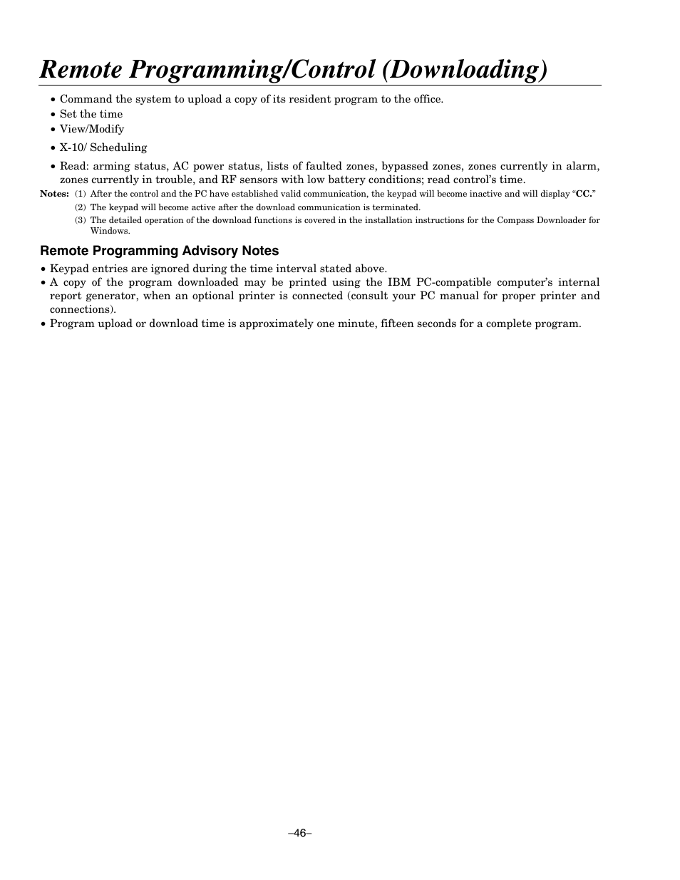 Remote programming/control (downloading) | Honeywell ADEMCO LYNXR-EN User Manual | Page 46 / 72