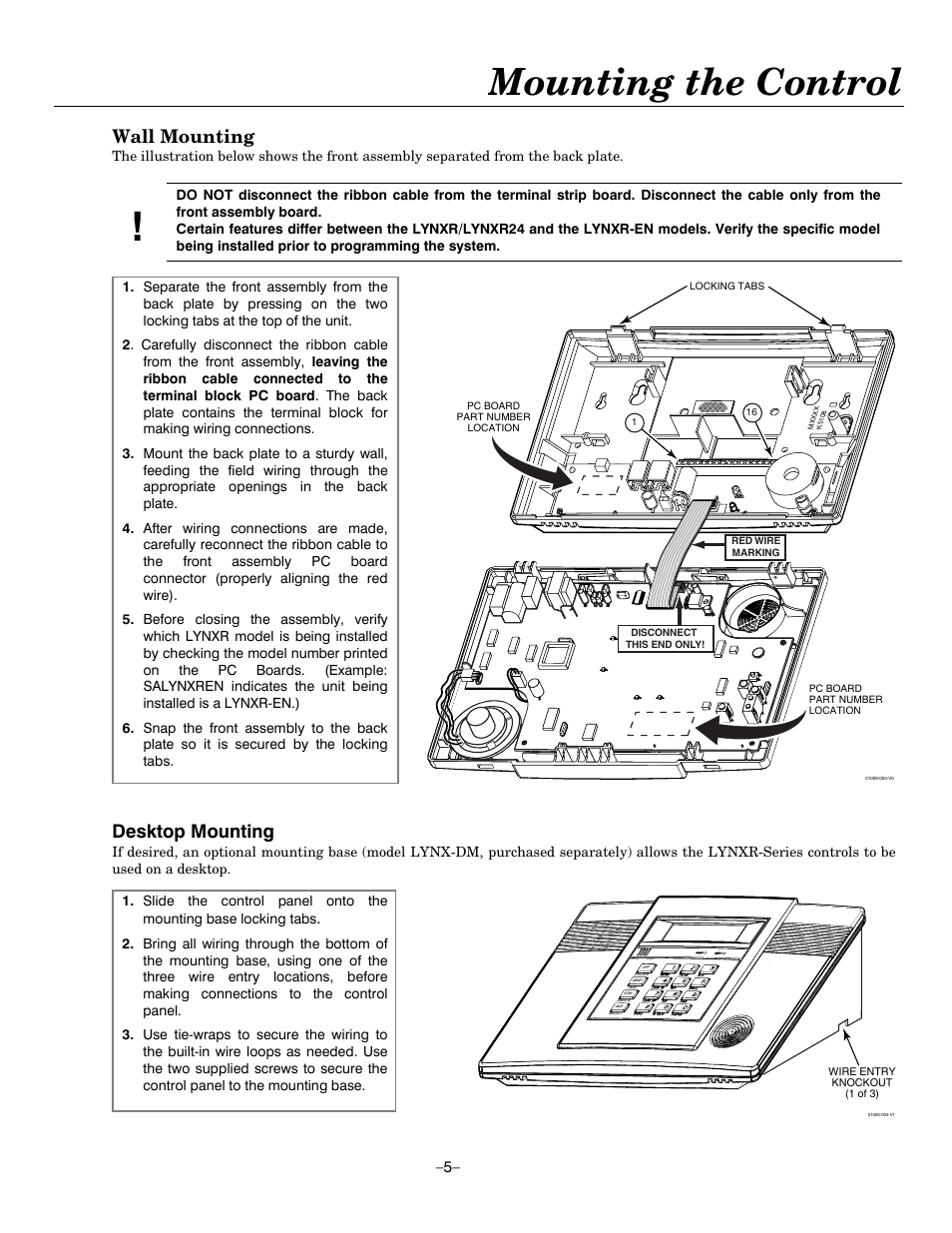 Mounting the control, Wall mounting, Desktop mounting | Honeywell ADEMCO LYNXR-EN User Manual | Page 5 / 72